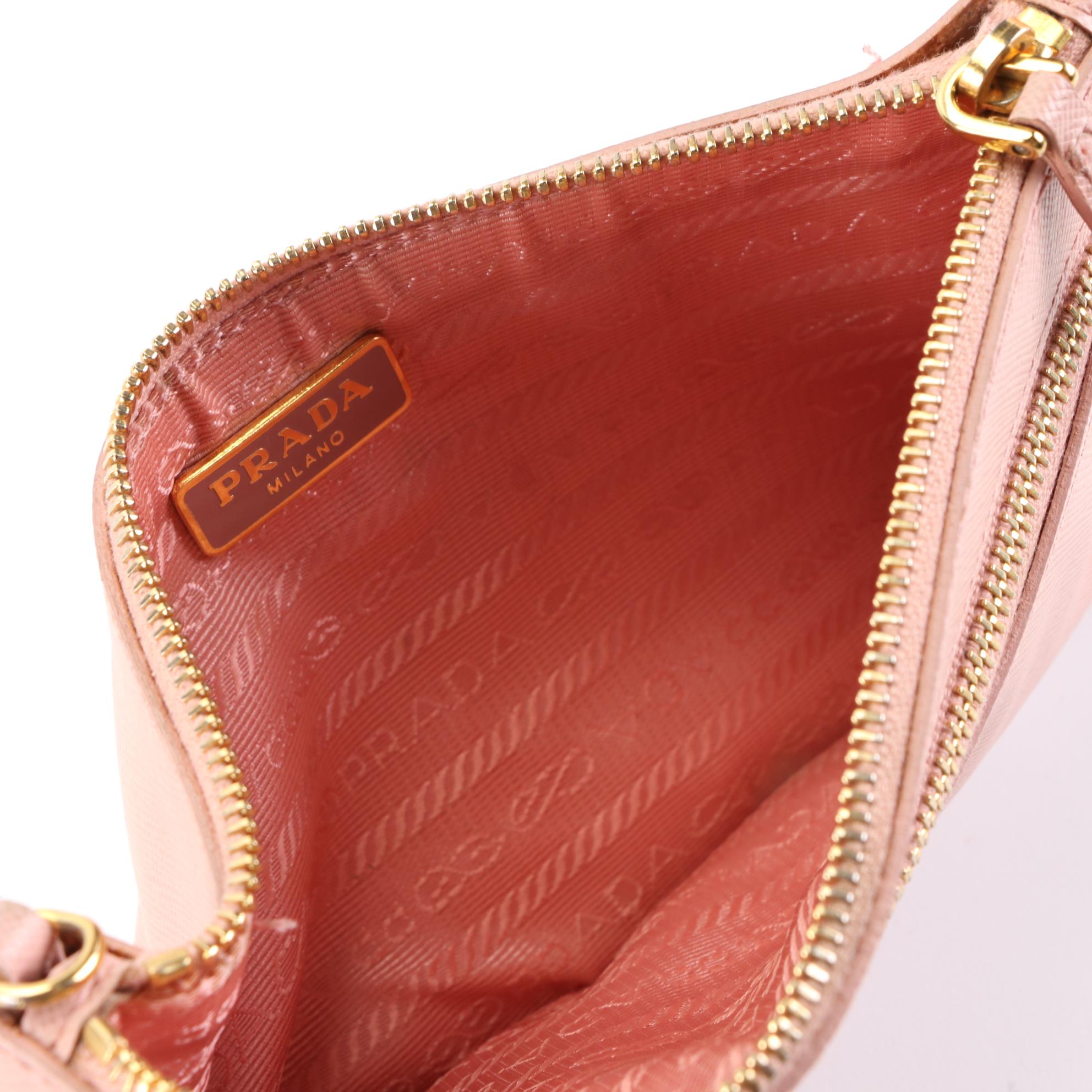 Prada Small Crossbody Zip Pochette in Pink Saffiano Leather