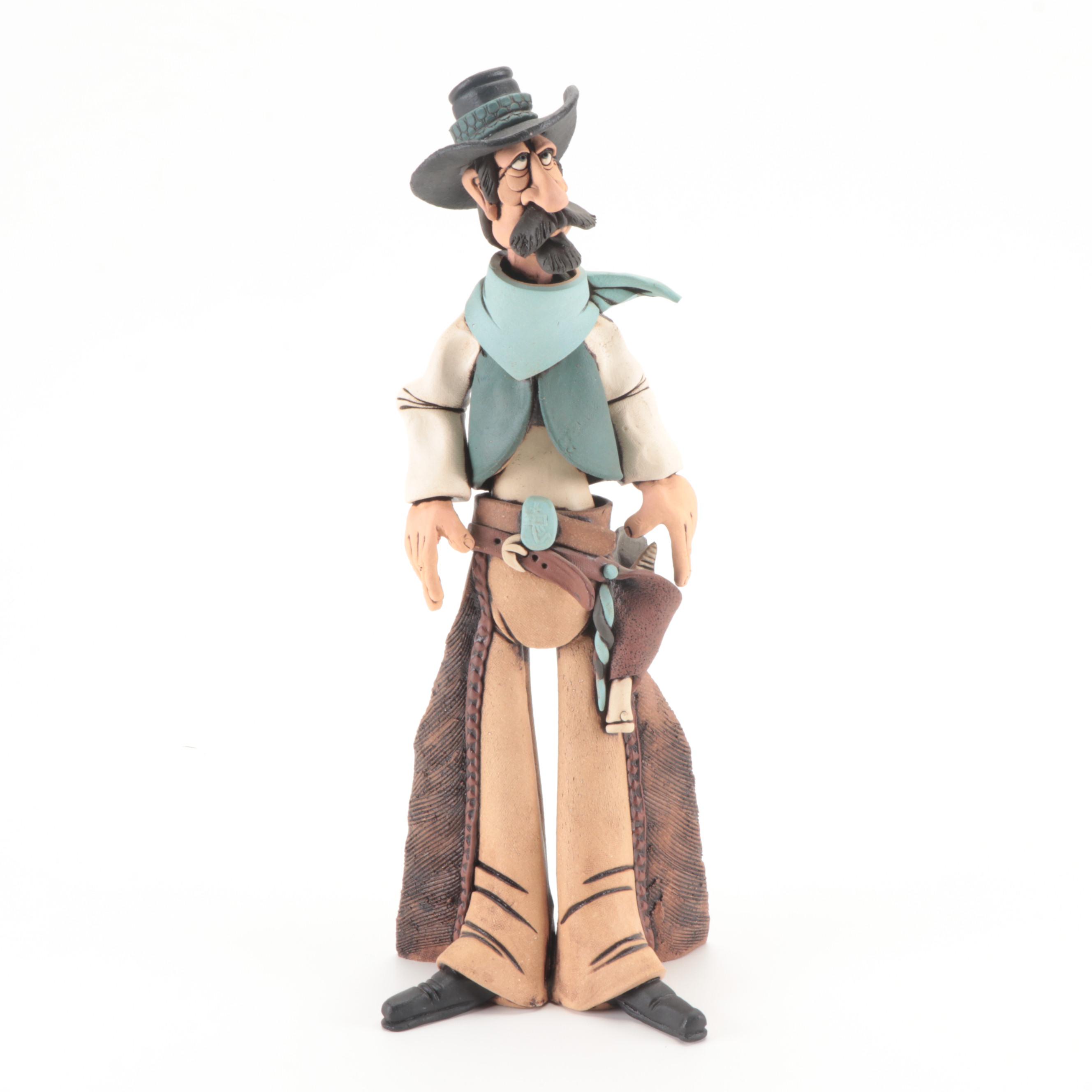 Signed Rex Benson Stoneware Cowboy Figurine, 2003