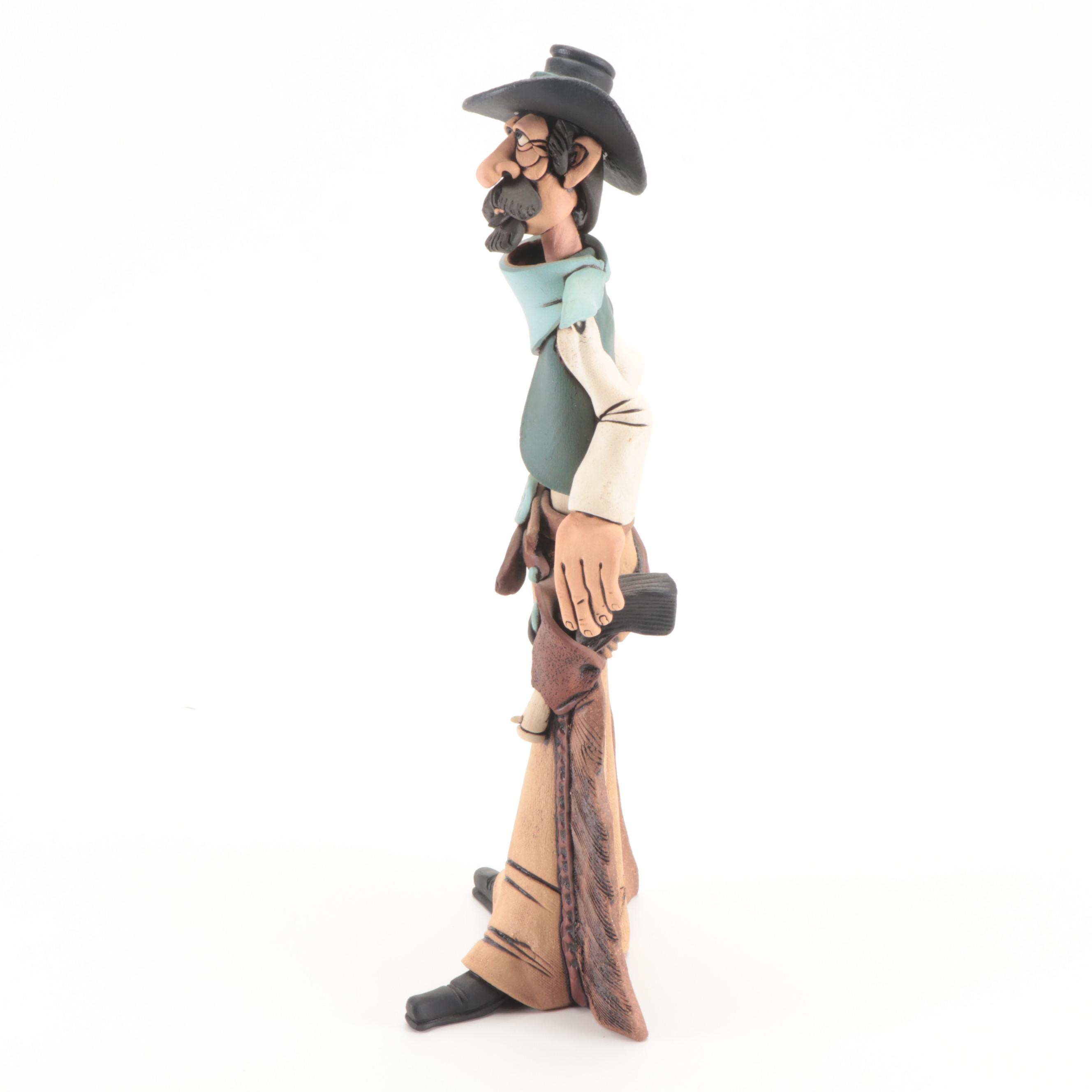 Signed Rex Benson Stoneware Cowboy Figurine, 2003