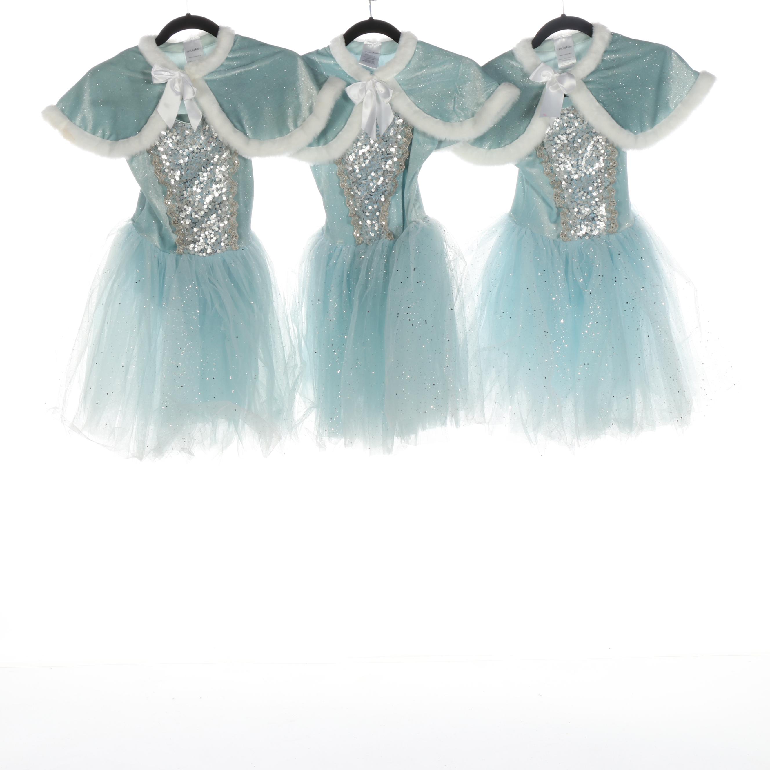 Girls' Ice Blue/Silver Dance Costumes with Faux Fur Trim