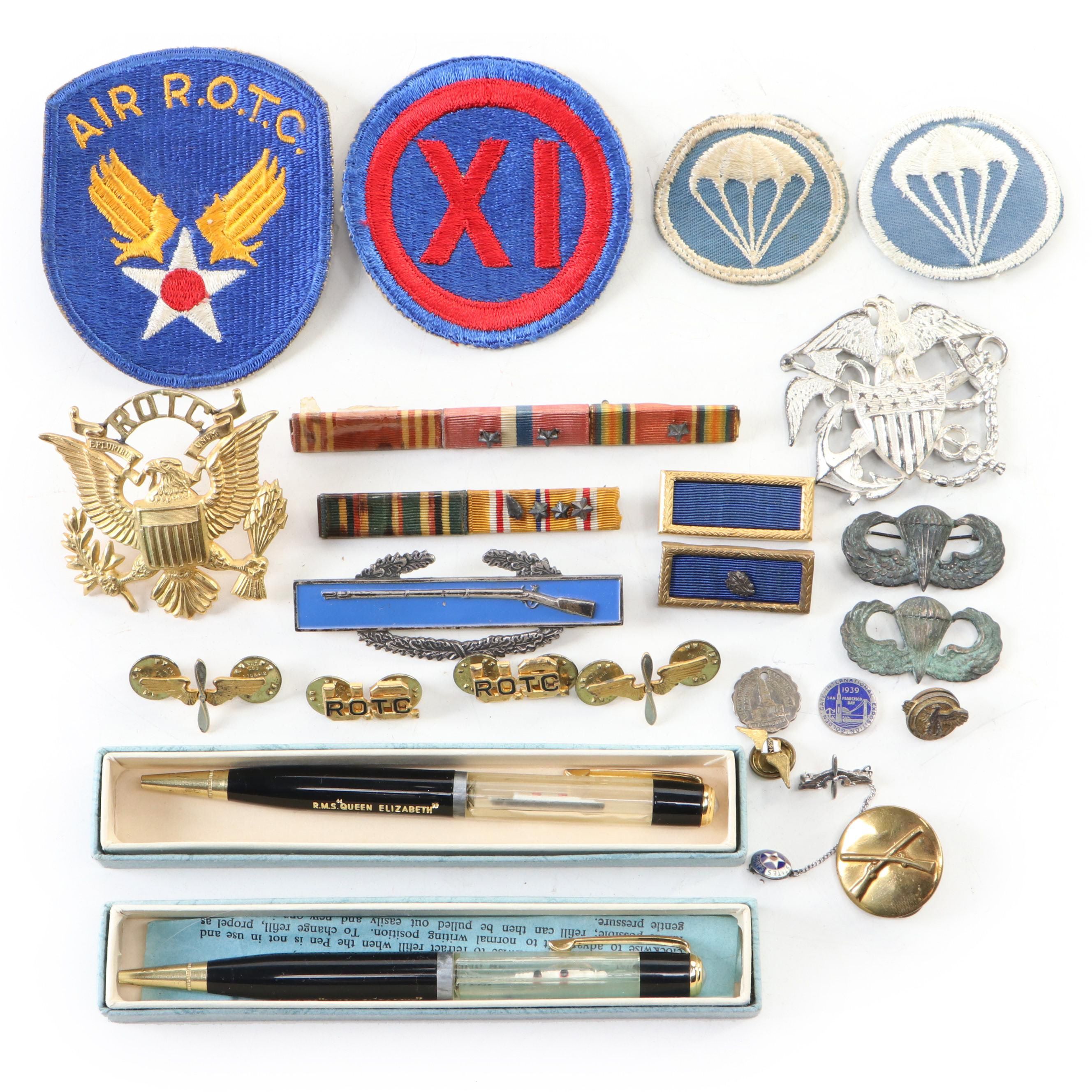 WWII Era U.S. Army & ROTC Pins, Ribbons, Patches, and More