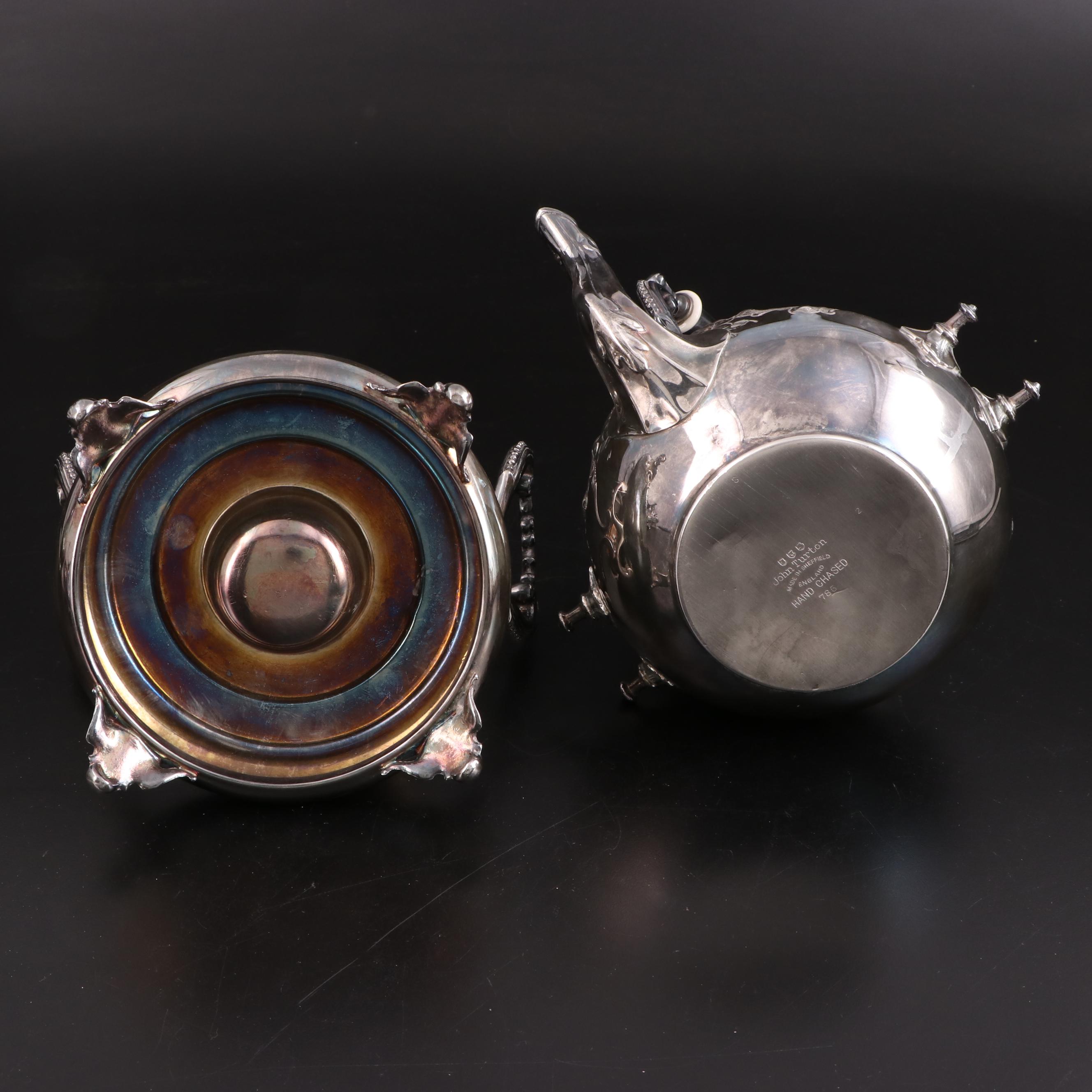 John Turton English Hand Chased Silver Plate Coffee and Tea Service