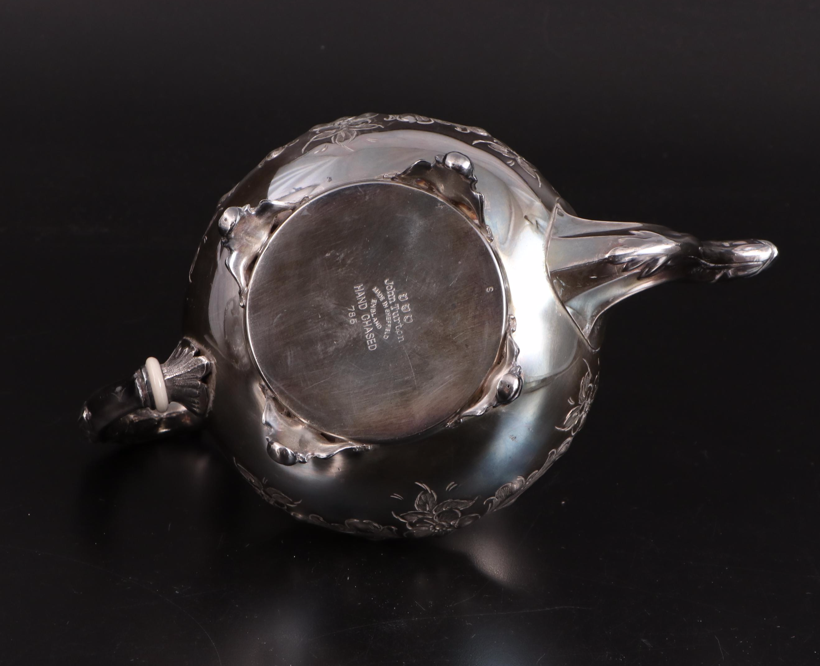 John Turton English Hand Chased Silver Plate Coffee and Tea Service