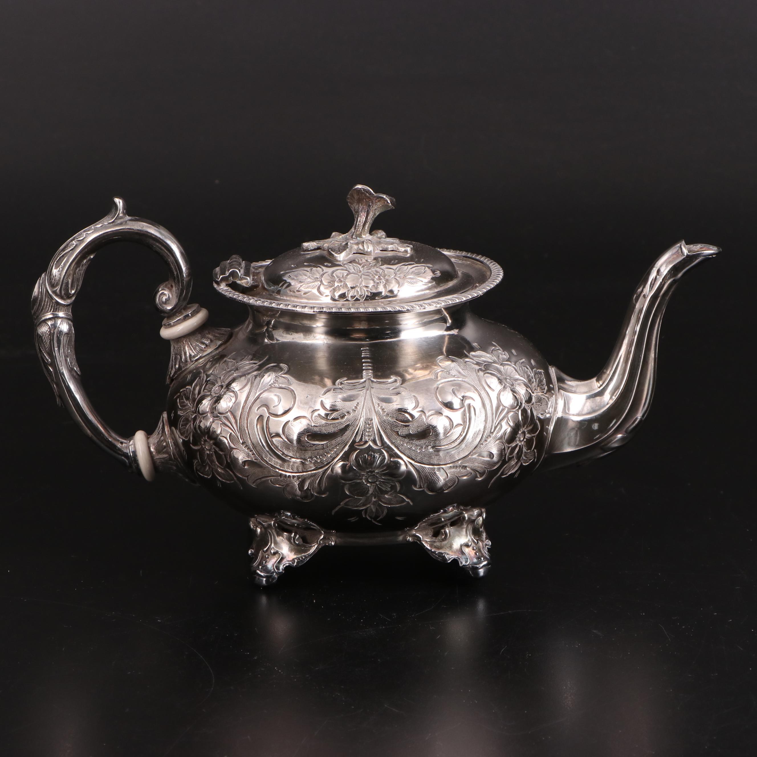 John Turton English Hand Chased Silver Plate Coffee and Tea Service