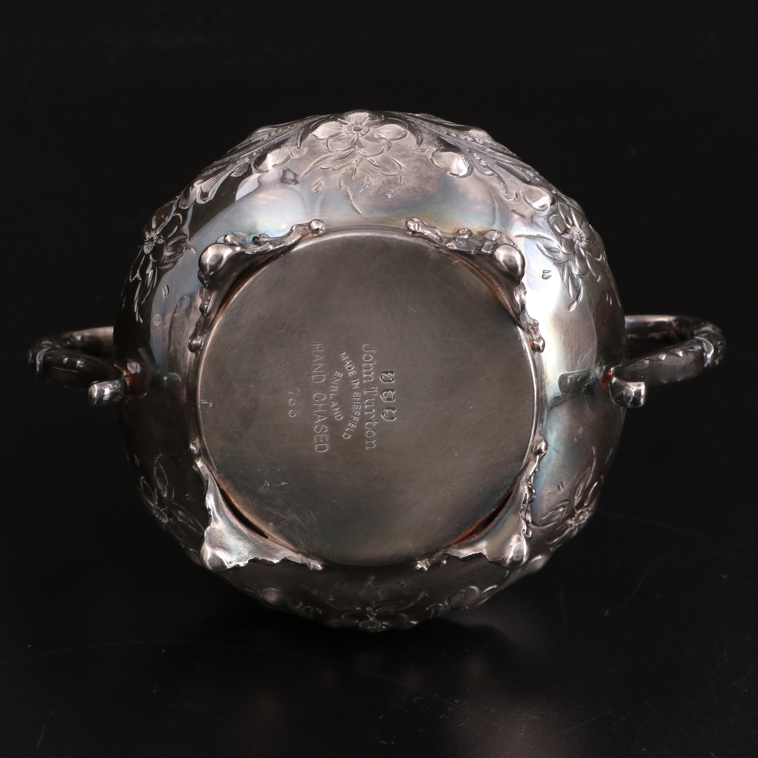 John Turton English Hand Chased Silver Plate Coffee and Tea Service
