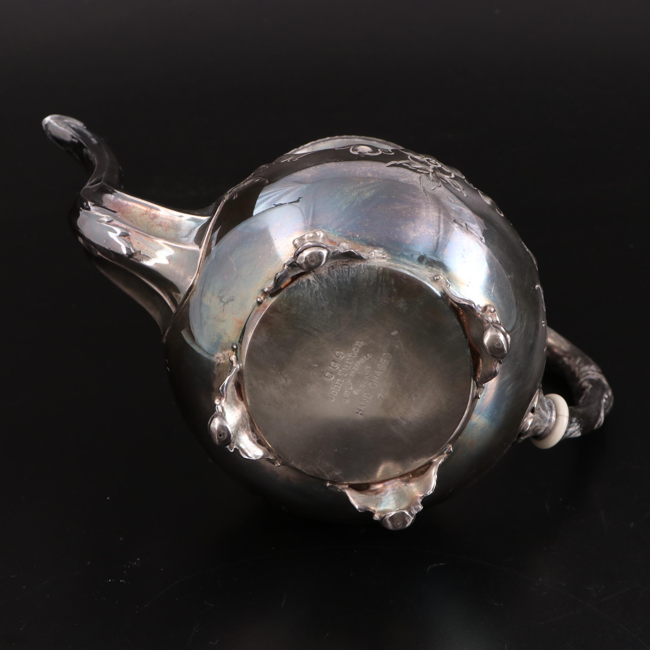 John Turton English Hand Chased Silver Plate Coffee and Tea Service