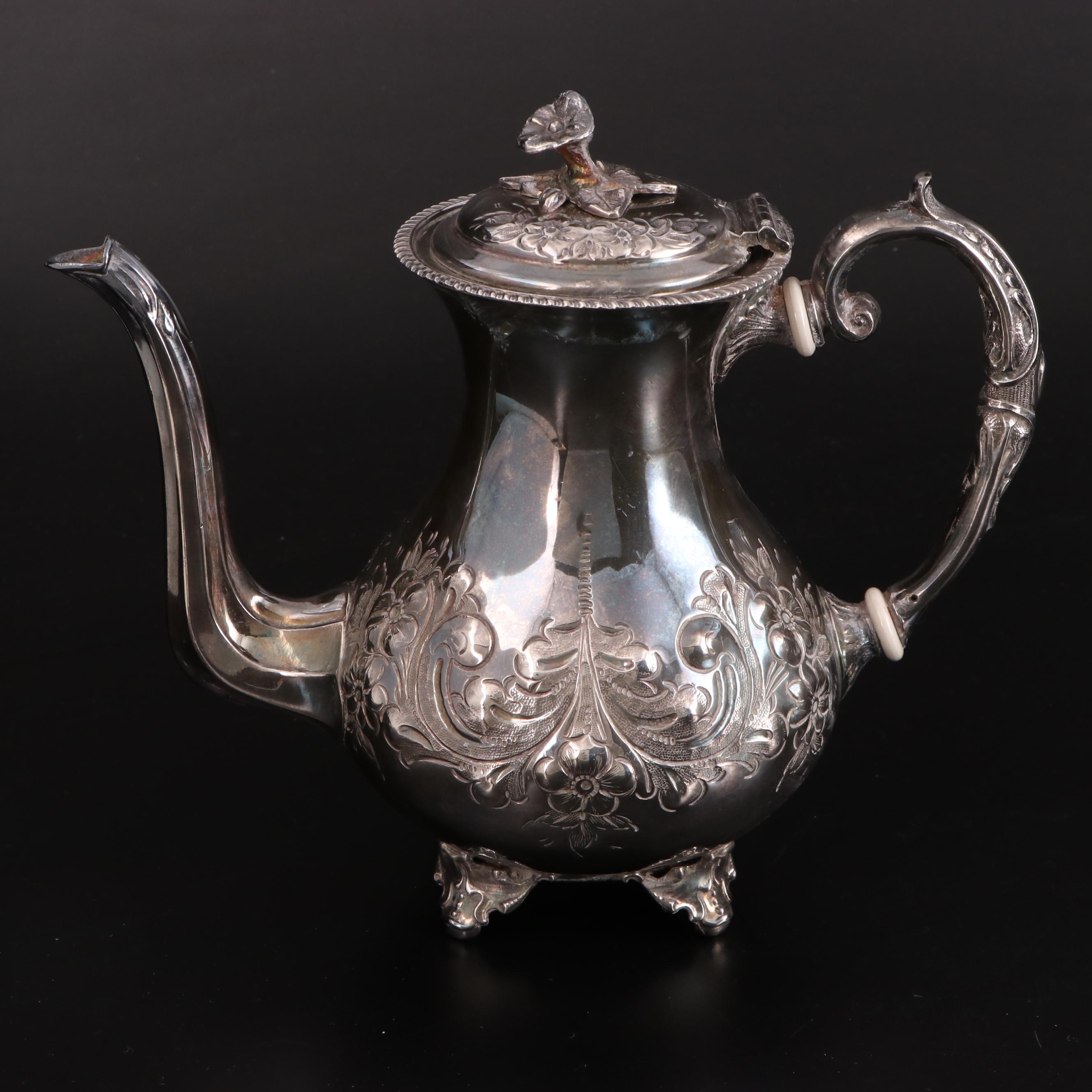 John Turton English Hand Chased Silver Plate Coffee and Tea Service
