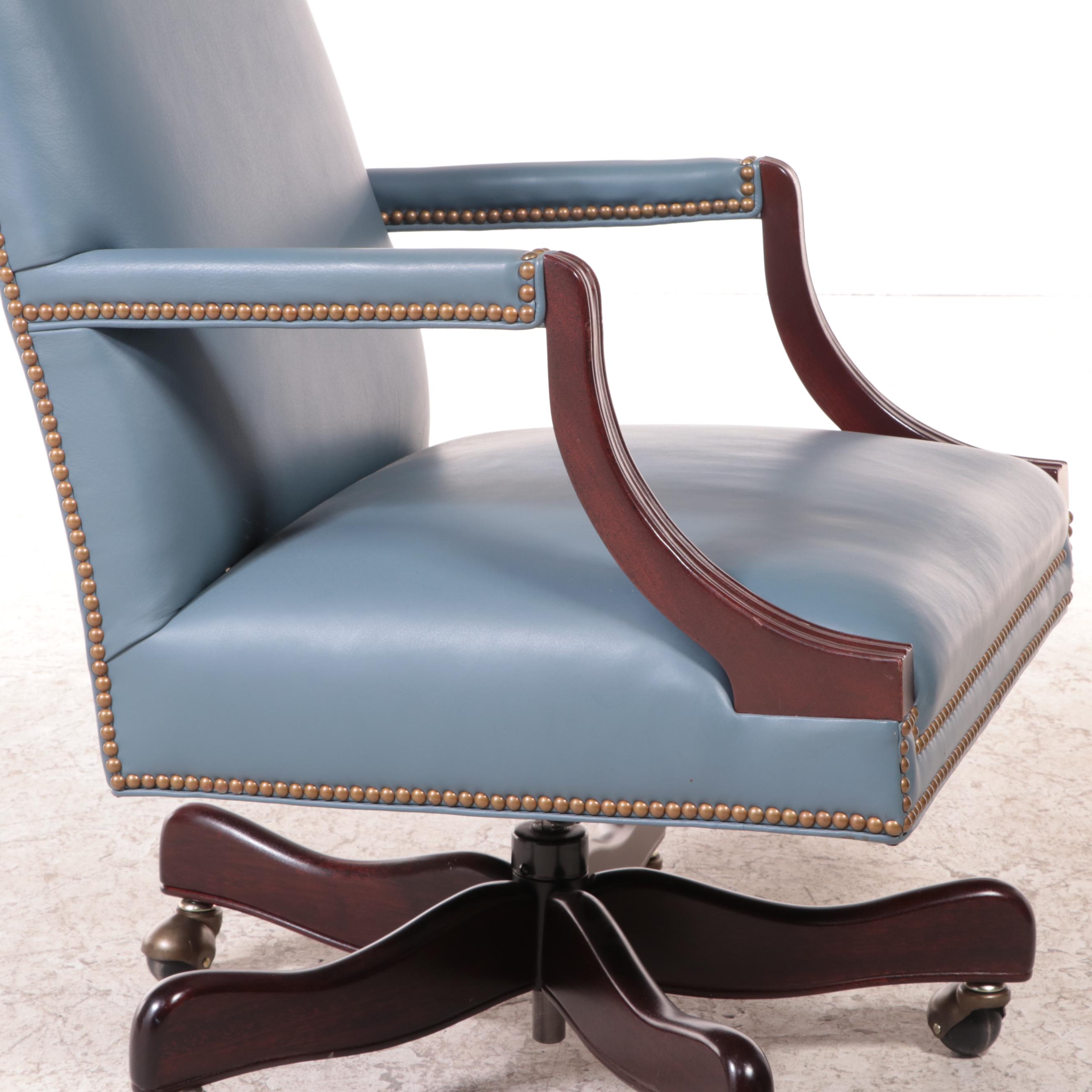 Hancock & Moore Federal Style Mahogany and Blue Leather Swivel-Tilt Desk Chair