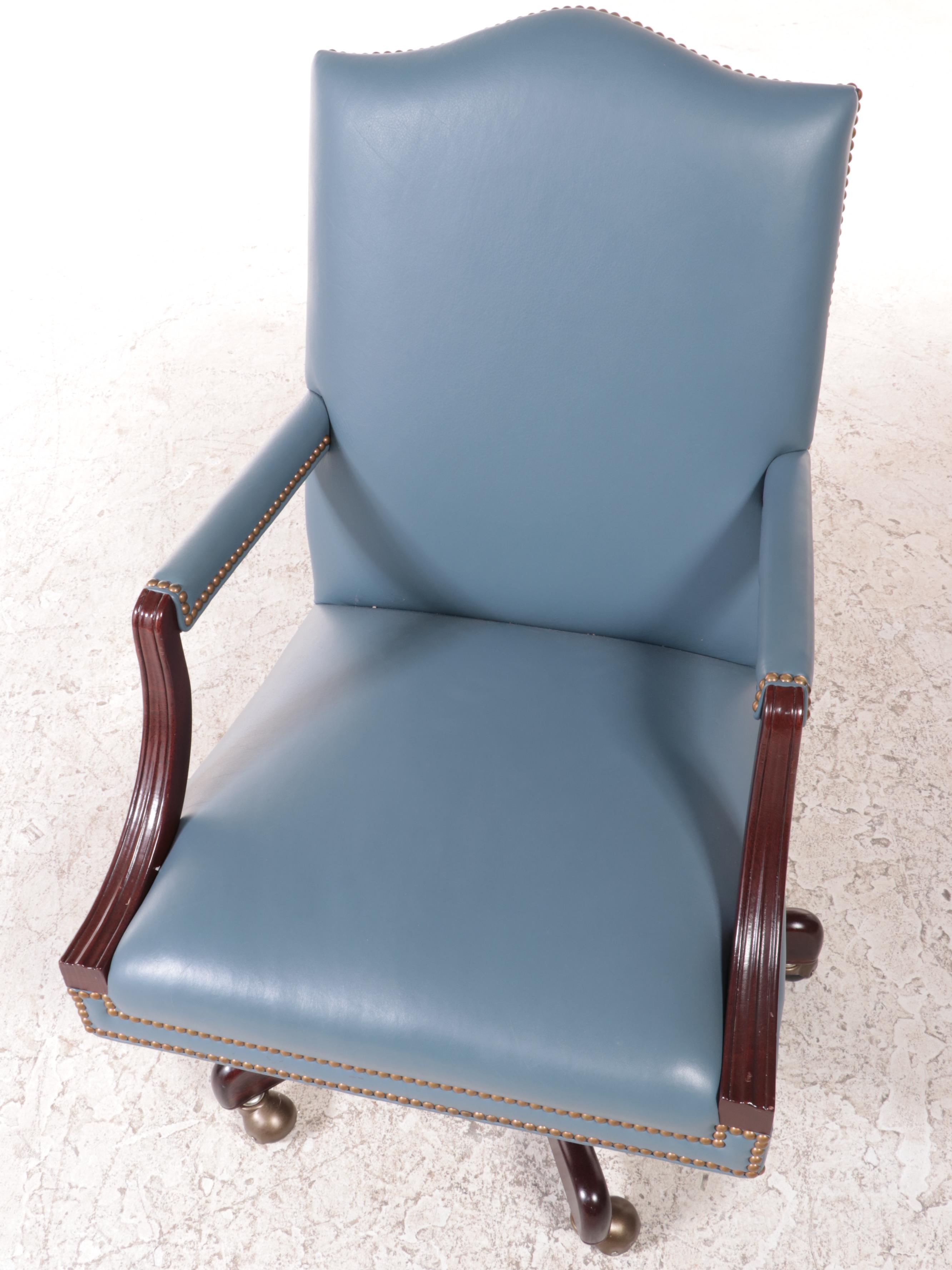 Hancock & Moore Federal Style Mahogany and Blue Leather Swivel-Tilt Desk Chair