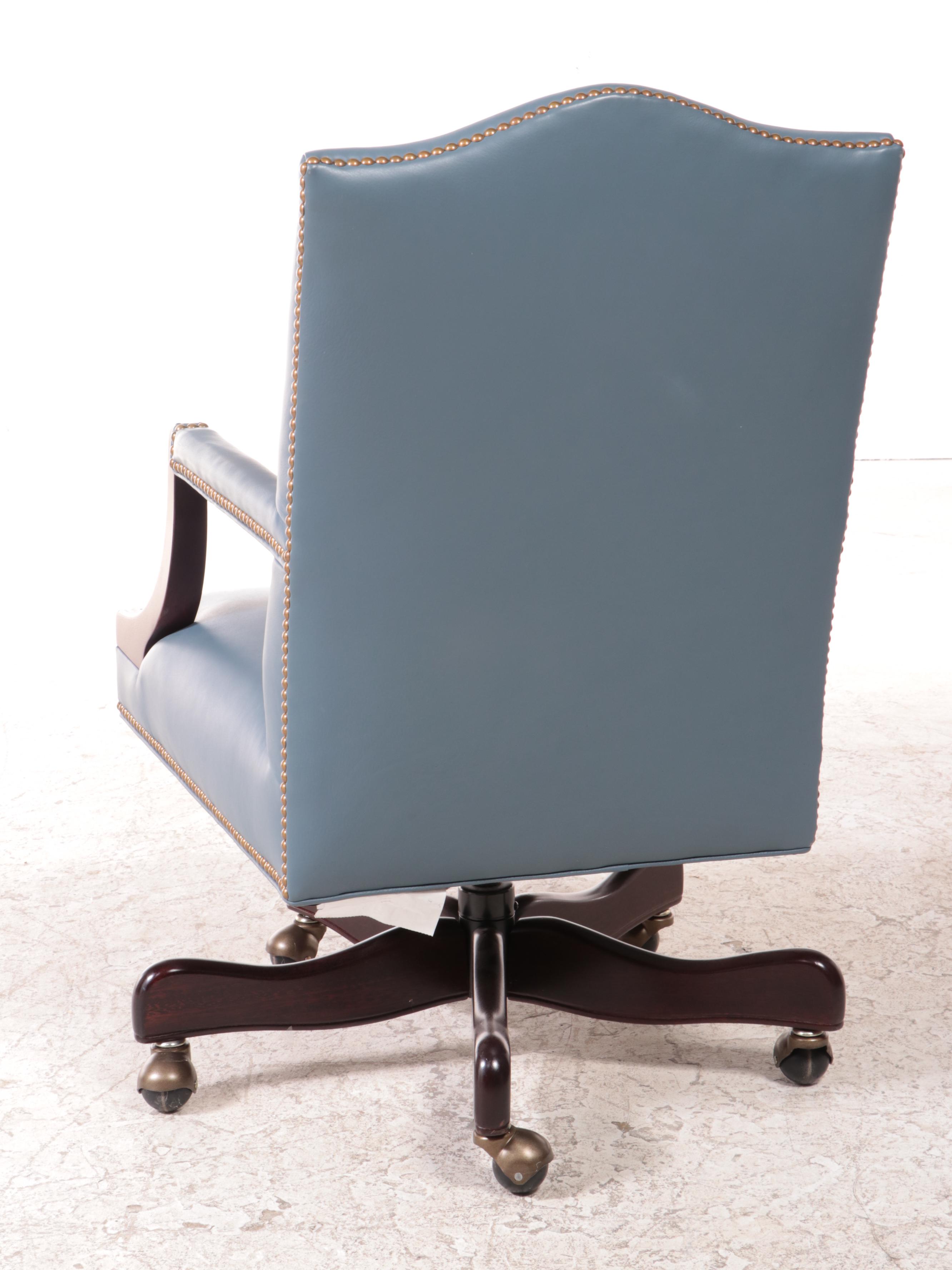 Hancock & Moore Federal Style Mahogany and Blue Leather Swivel-Tilt Desk Chair
