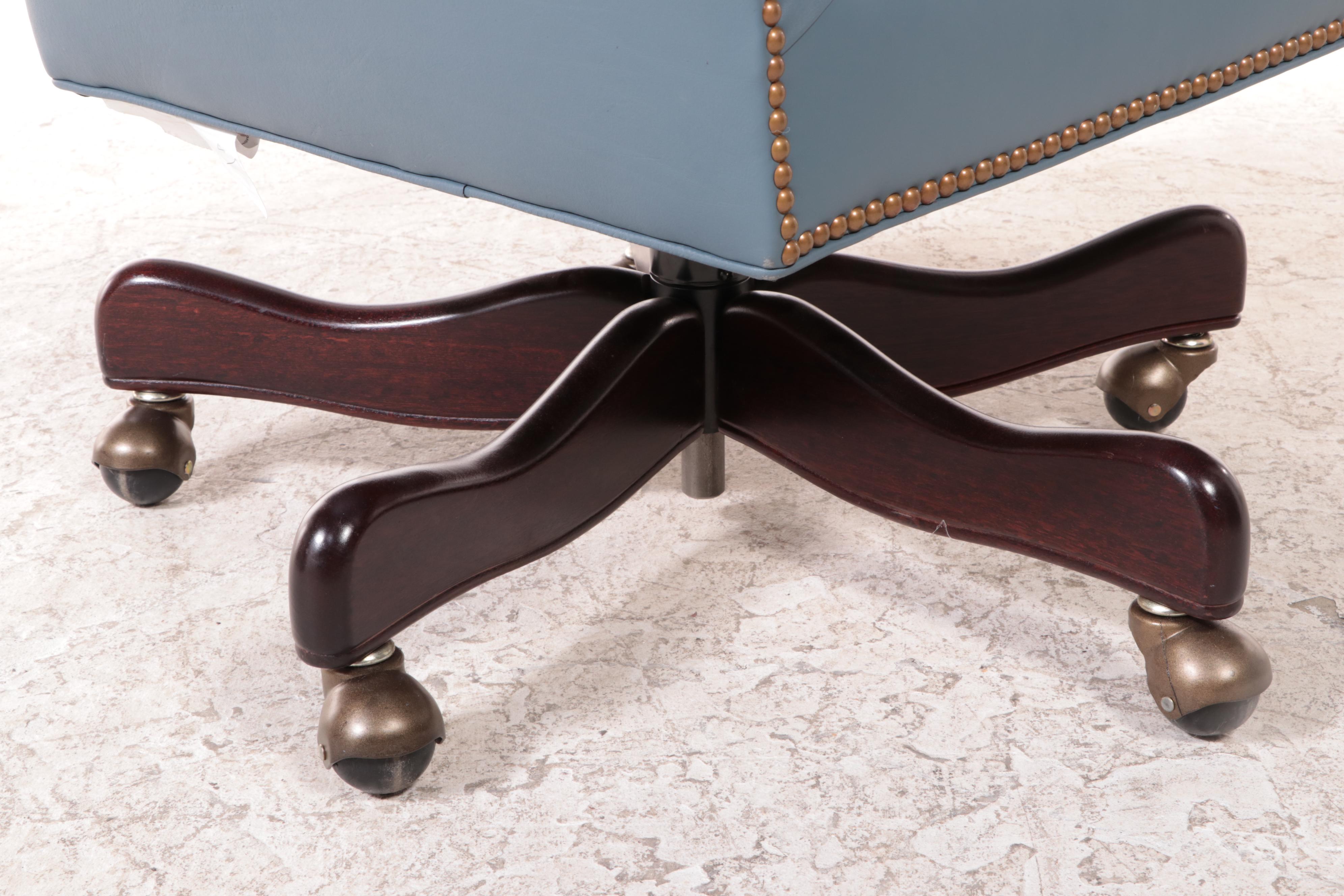 Hancock & Moore Federal Style Mahogany and Blue Leather Swivel-Tilt Desk Chair