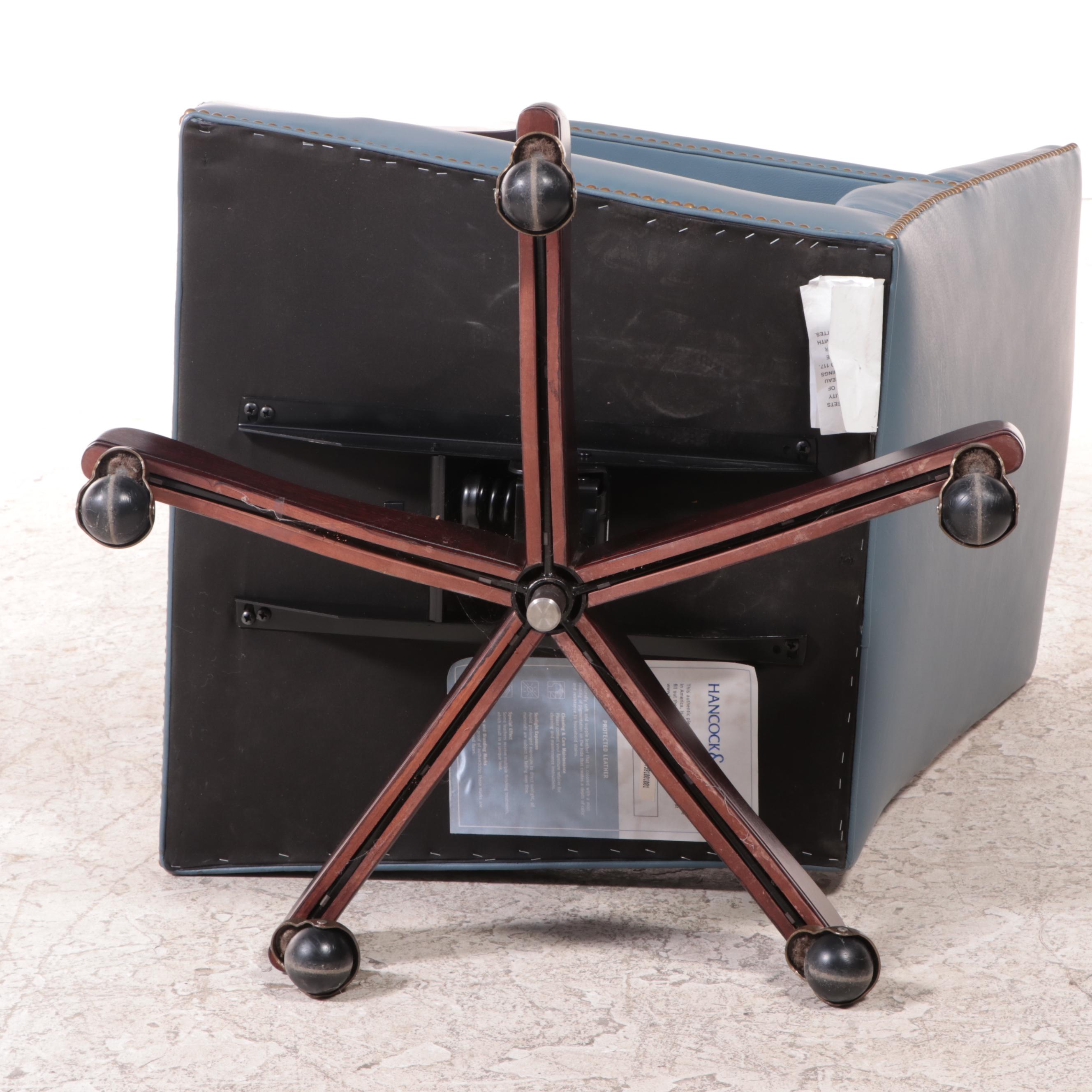Hancock & Moore Federal Style Mahogany and Blue Leather Swivel-Tilt Desk Chair