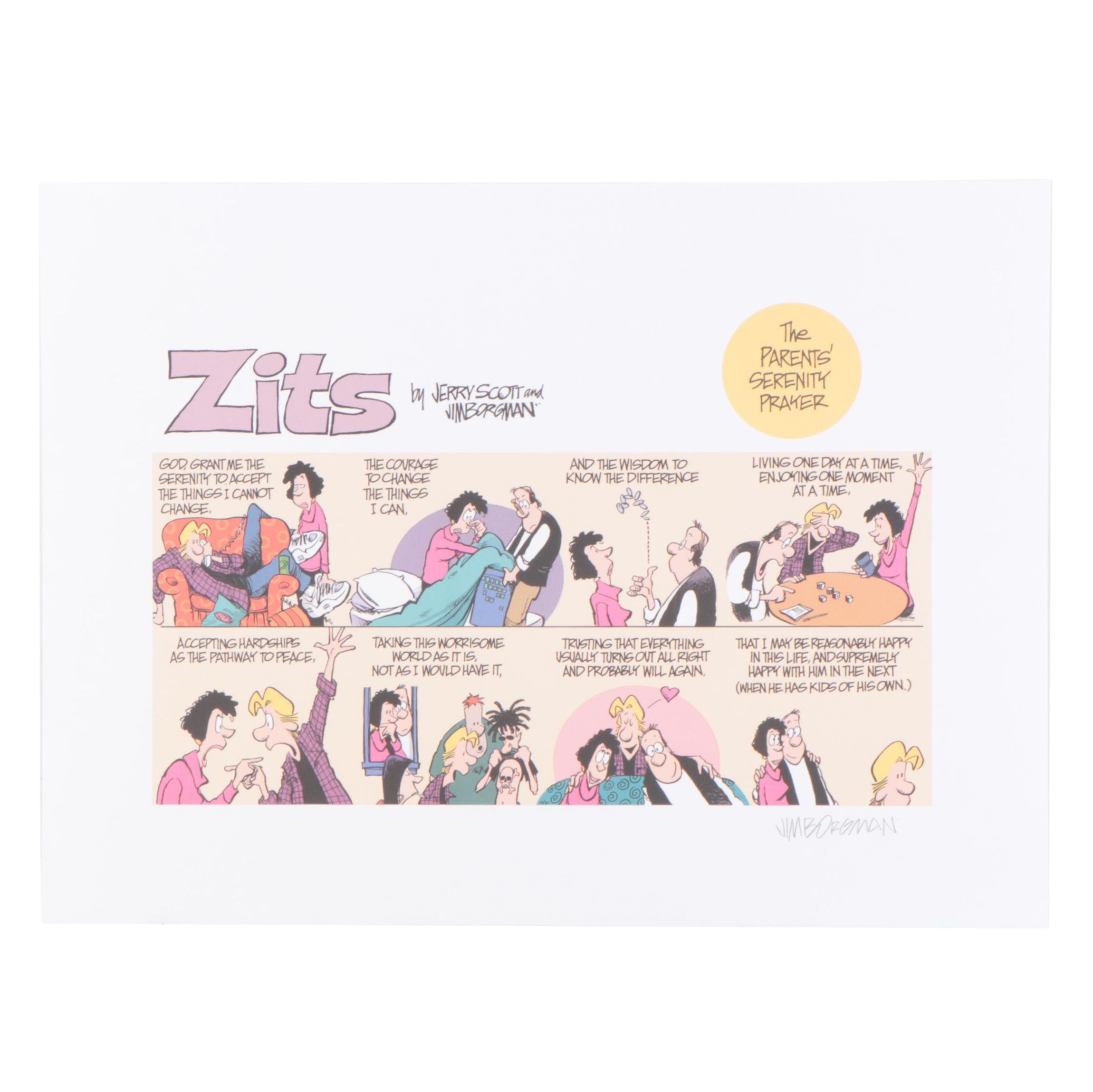 Jim Borgman Signed Offset Lithograph Comic "Zits"