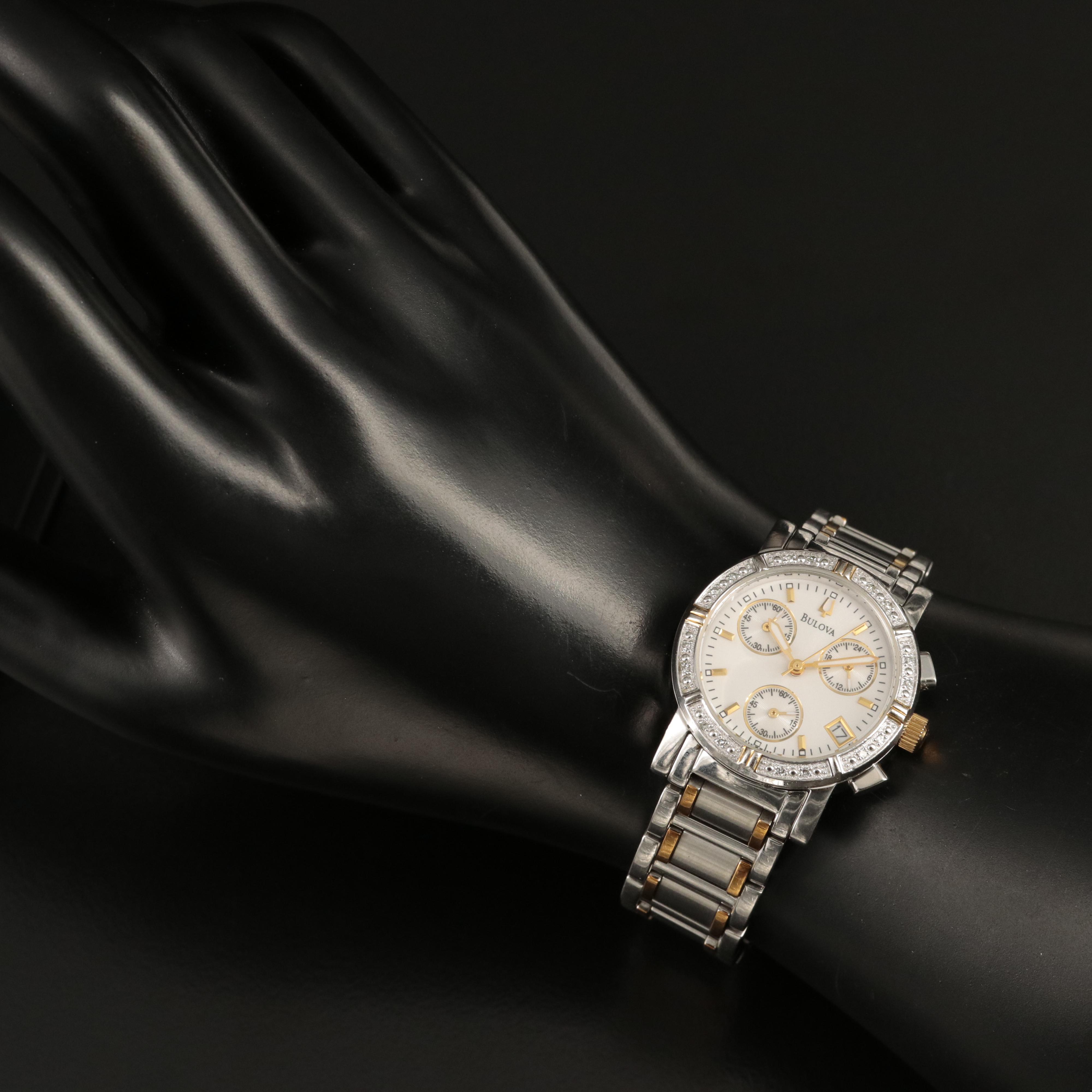 Bulova Stainless Steel Two-Tone Diamond Chronograph Watch