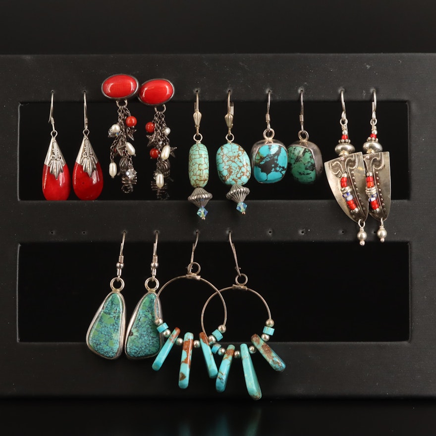 Southwestern Drop Earring Assortment with Coral and Magnesite