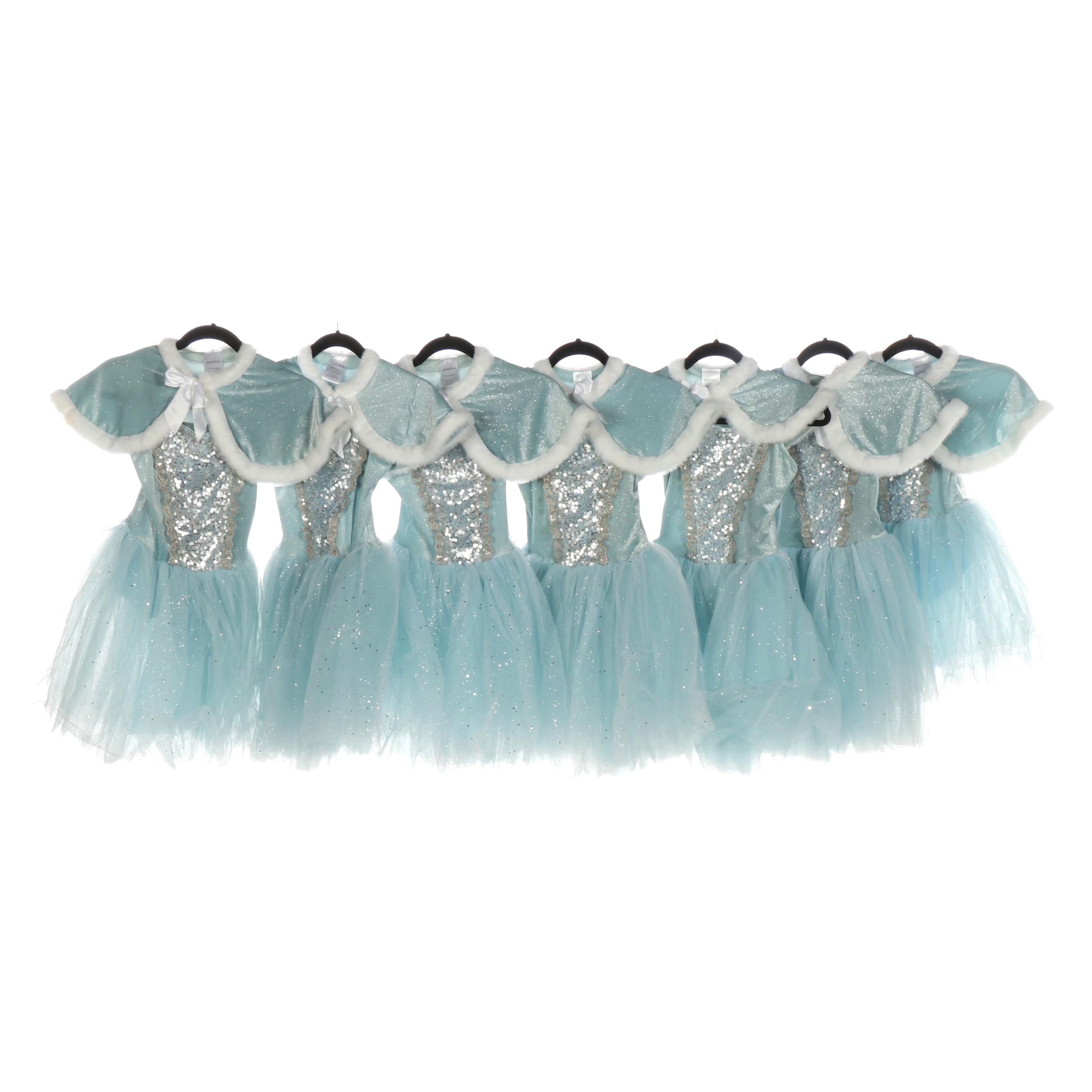 Girls' Ice Blue/Silver Dance Costumes with Faux Fur Trim