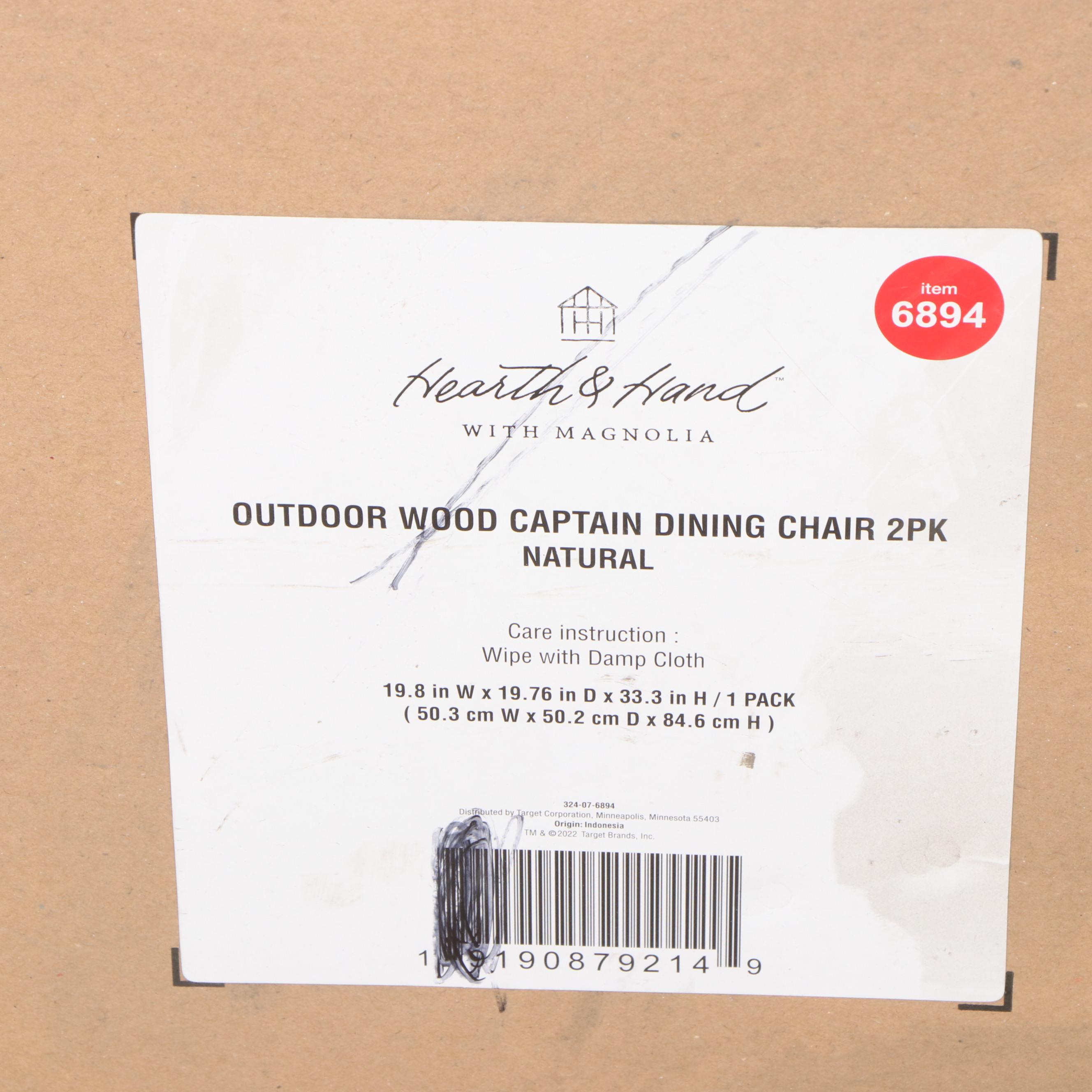 Four Hearth & Hand with Magnolia Outdoor Slat Wood Captain Dining Chairs