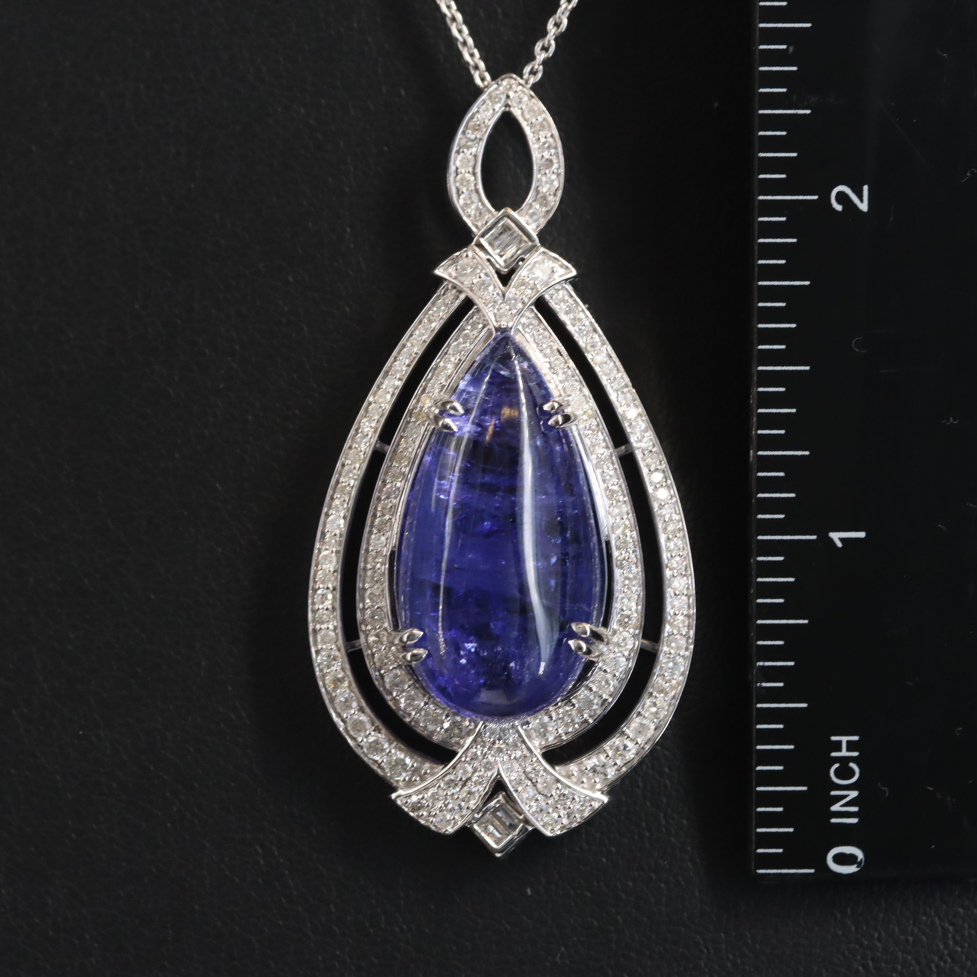 14K 27.33 CT Tanzanite and 1.92 CTW Diamond Pendant Necklace