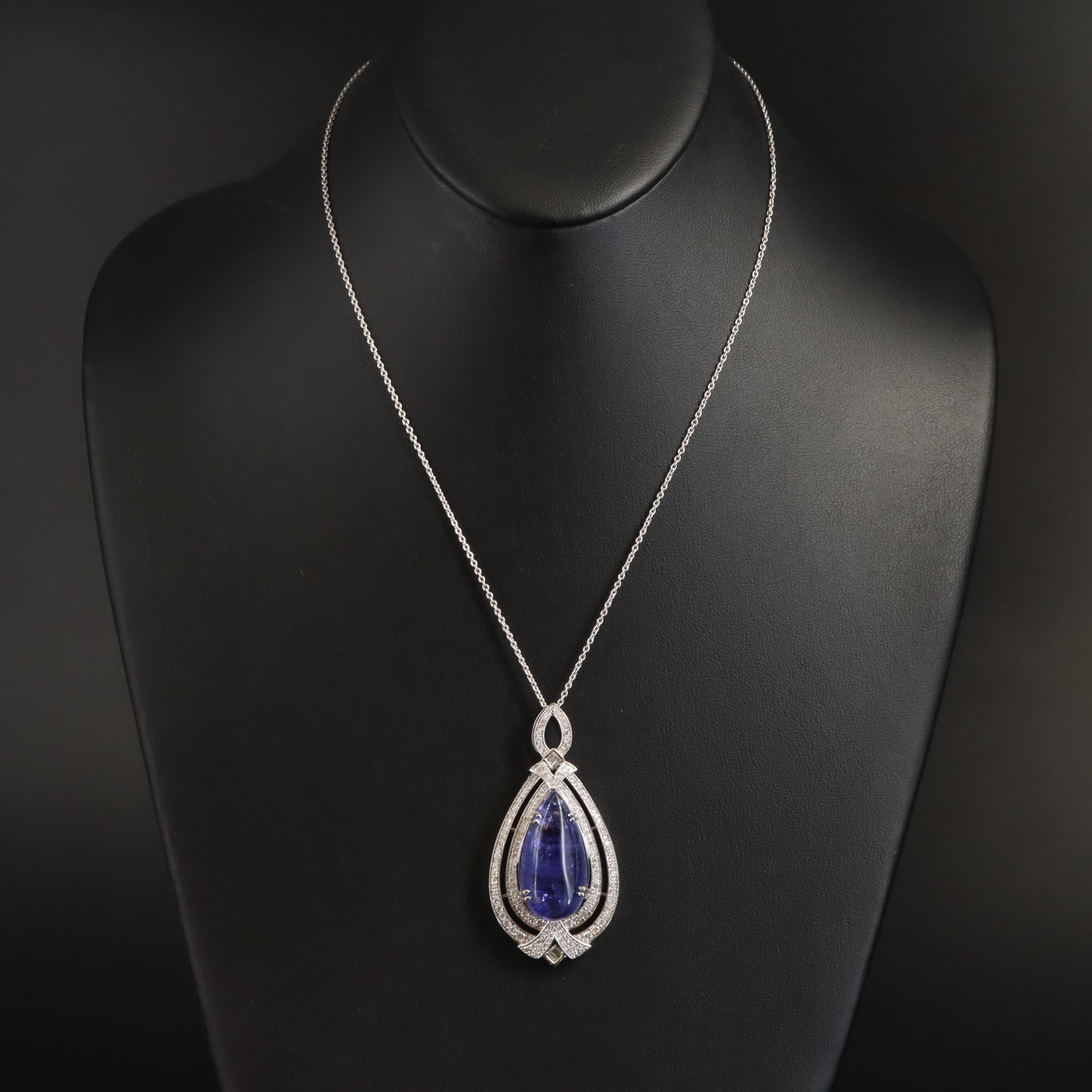 14K 27.33 CT Tanzanite and 1.92 CTW Diamond Pendant Necklace