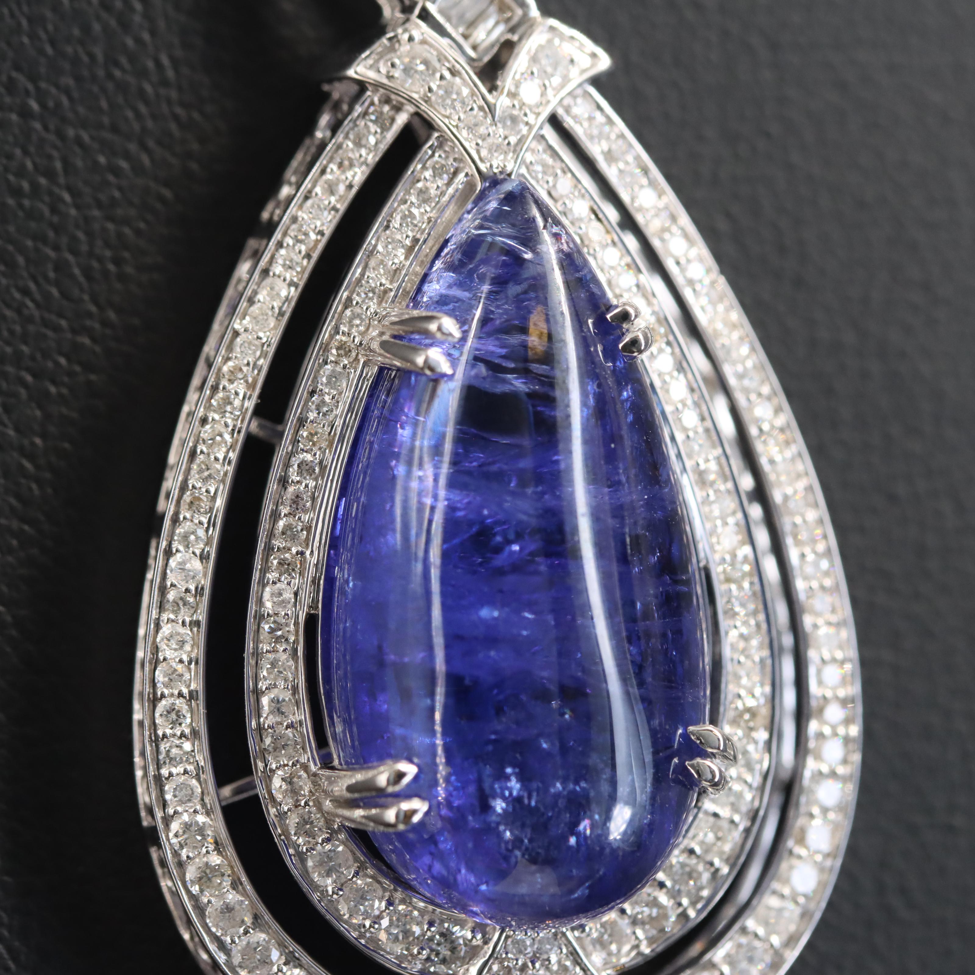 14K 27.33 CT Tanzanite and 1.92 CTW Diamond Pendant Necklace