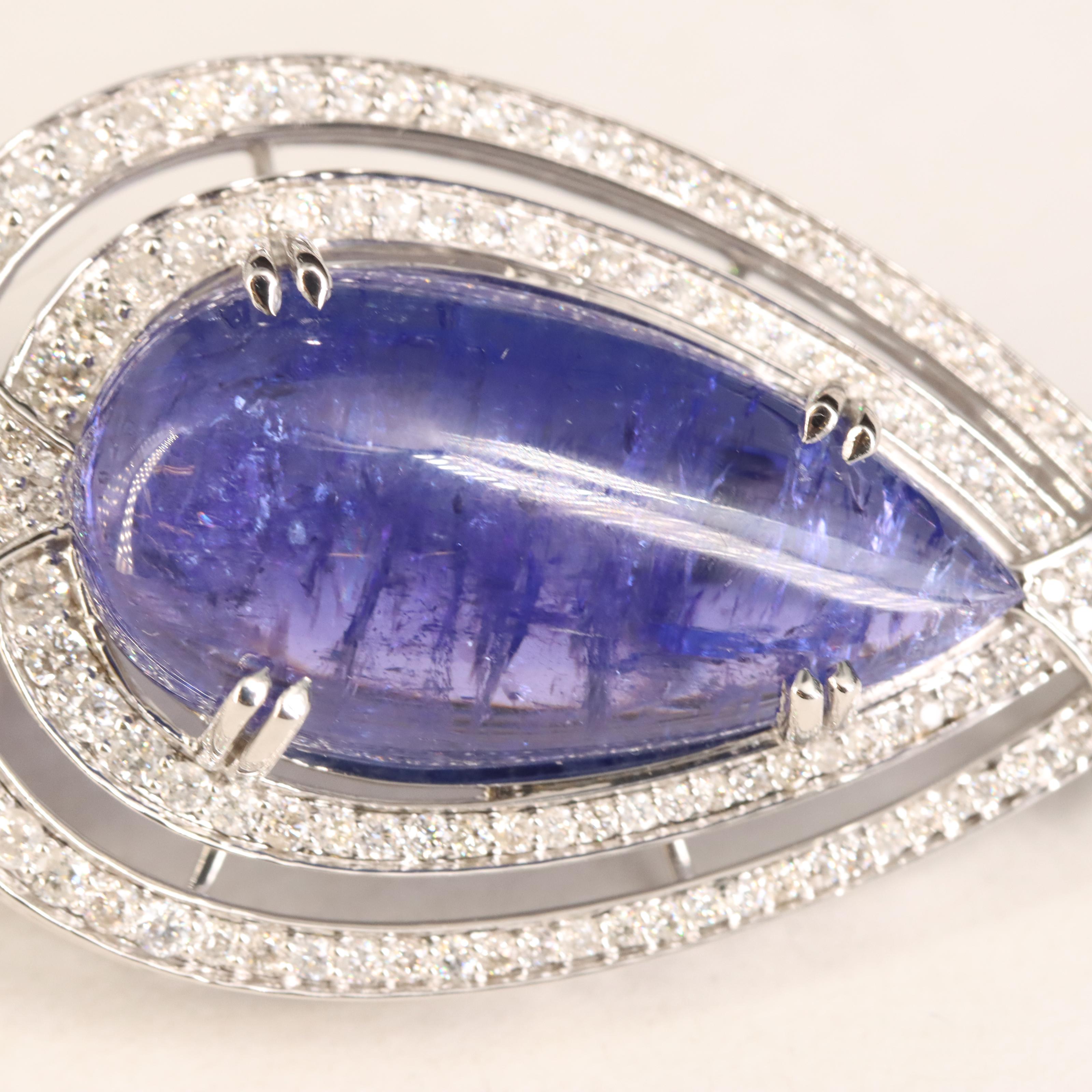 14K 27.33 CT Tanzanite and 1.92 CTW Diamond Pendant Necklace
