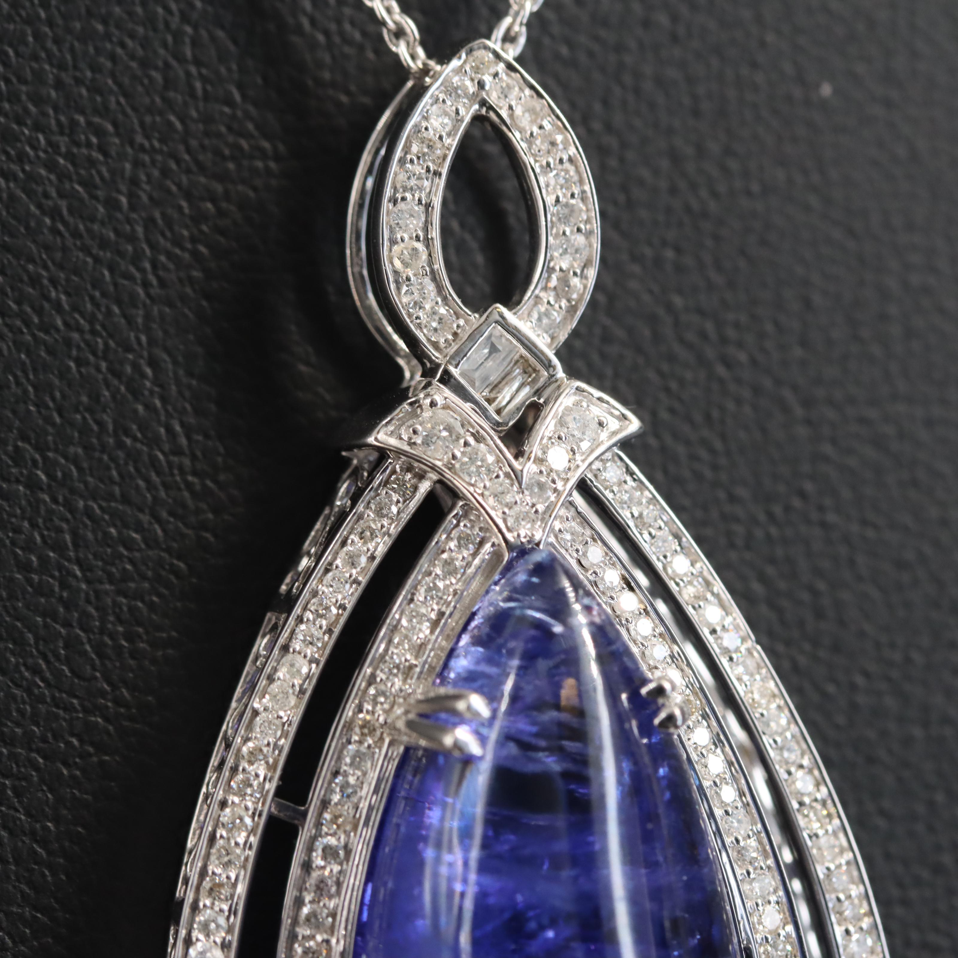 14K 27.33 CT Tanzanite and 1.92 CTW Diamond Pendant Necklace
