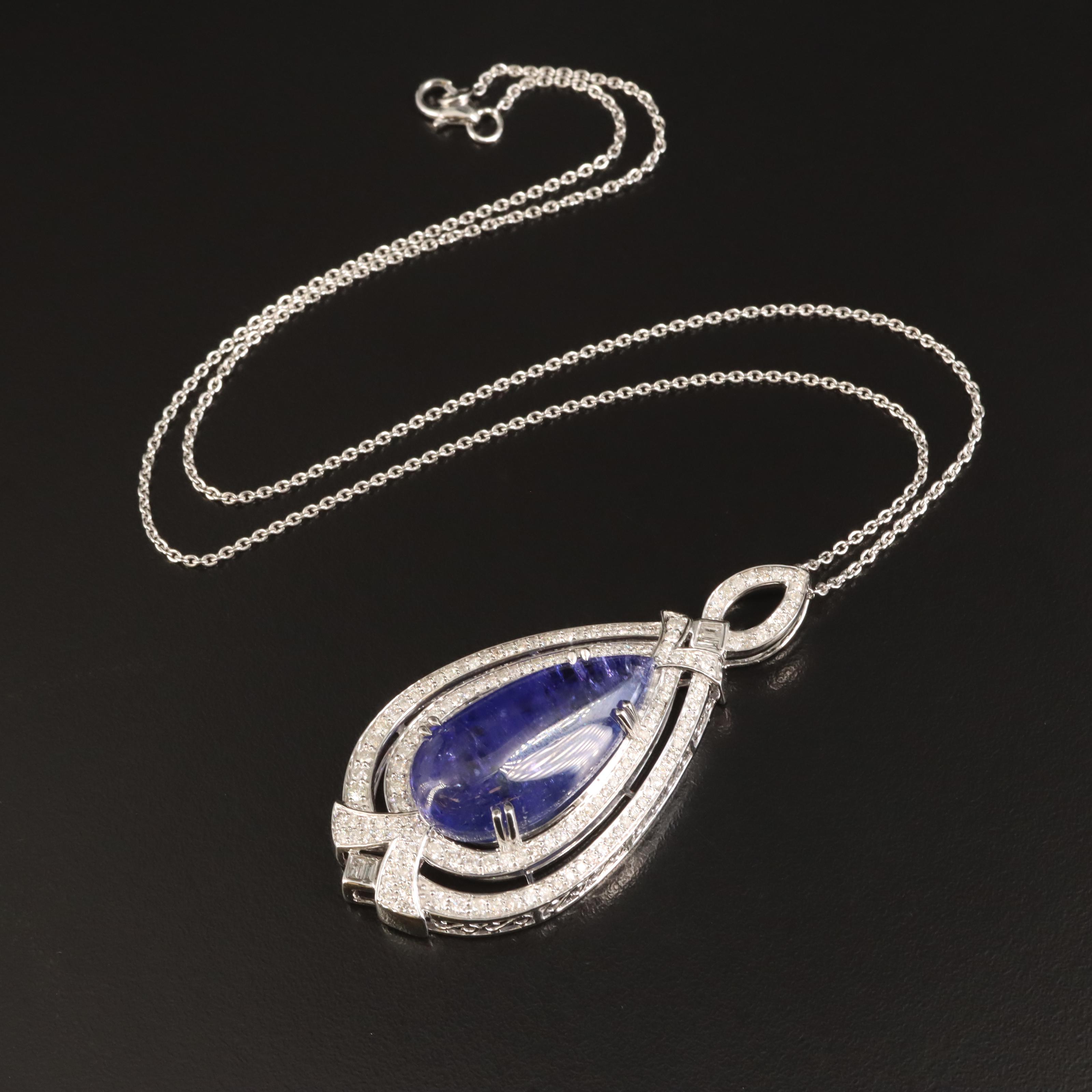14K 27.33 CT Tanzanite and 1.92 CTW Diamond Pendant Necklace