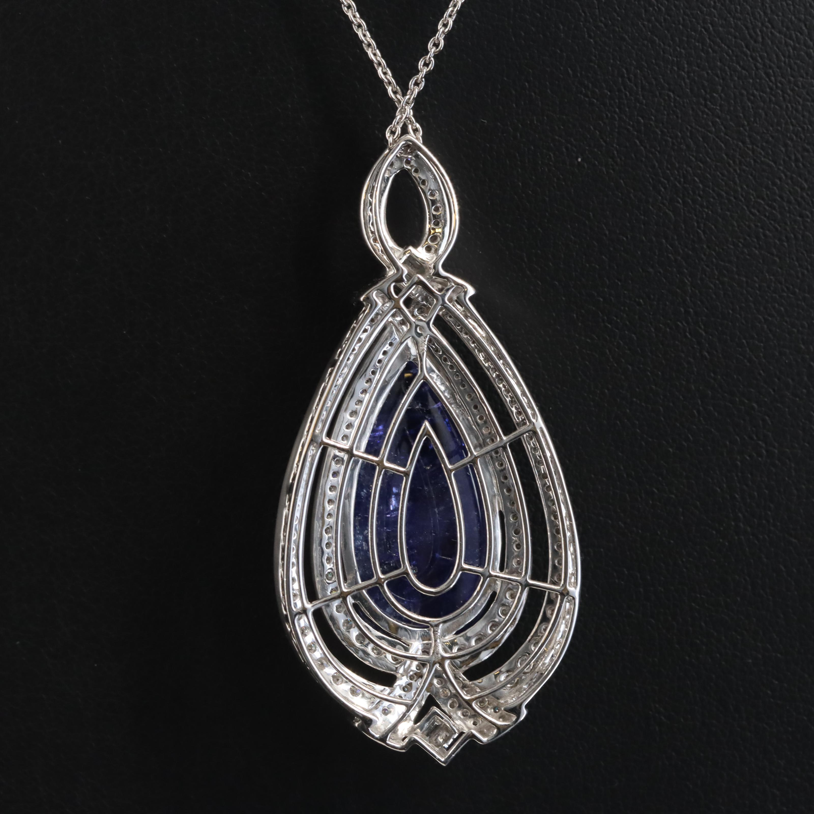 14K 27.33 CT Tanzanite and 1.92 CTW Diamond Pendant Necklace