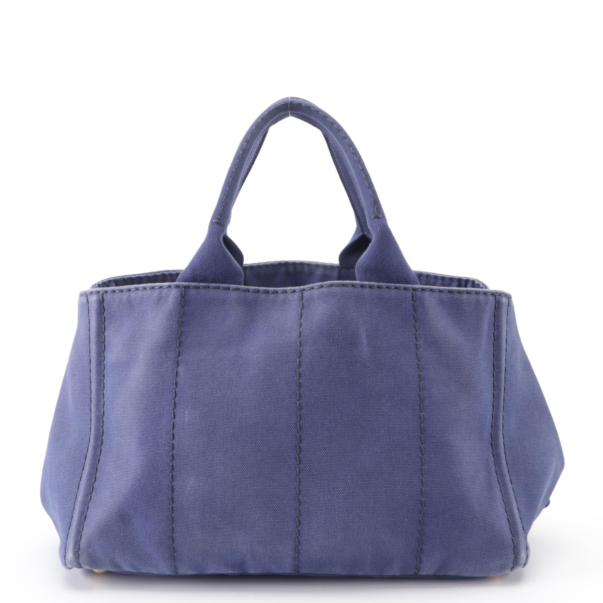 Prada Canapa Logo Large Tote Bag in Blue Canvas