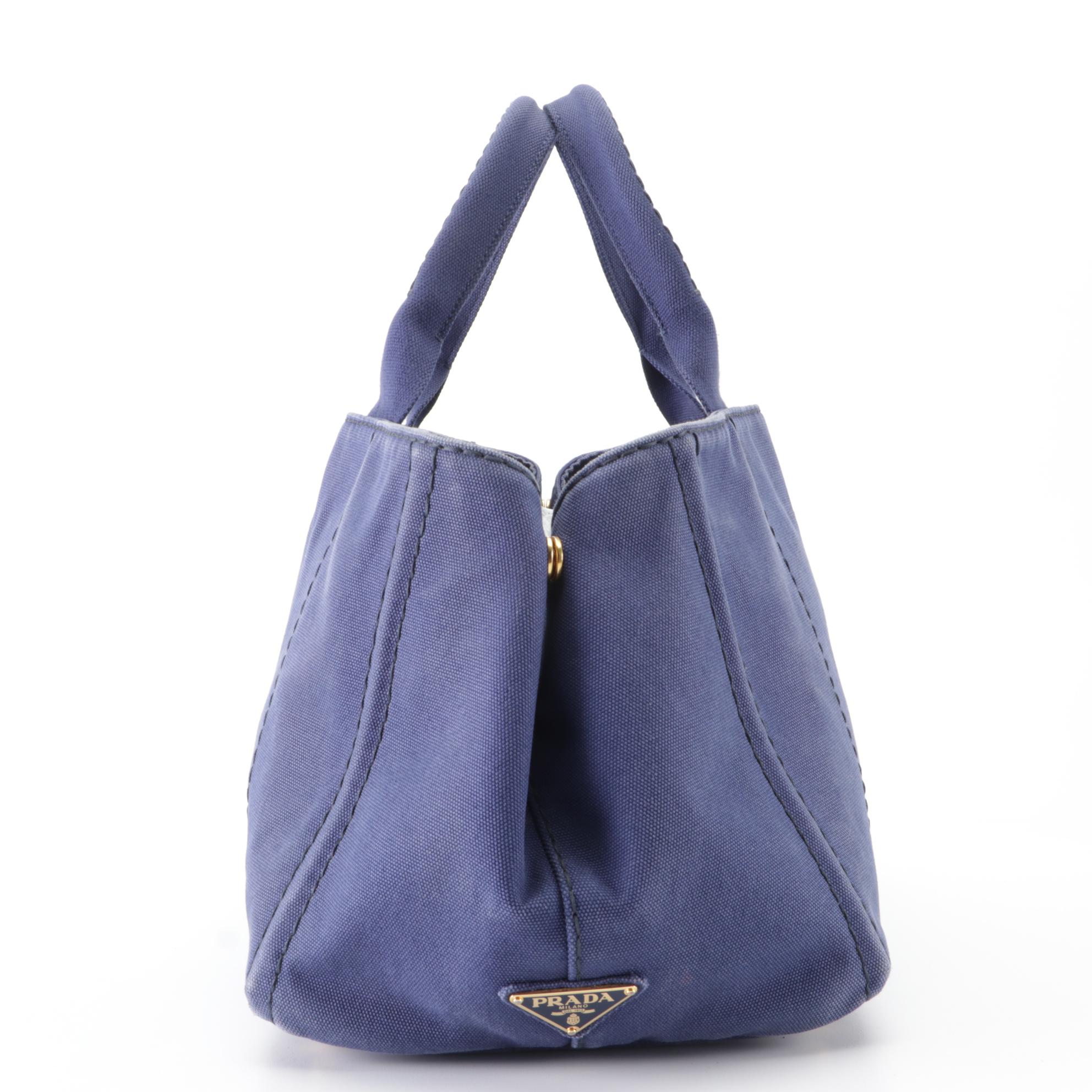 Prada Canapa Logo Large Tote Bag in Blue Canvas