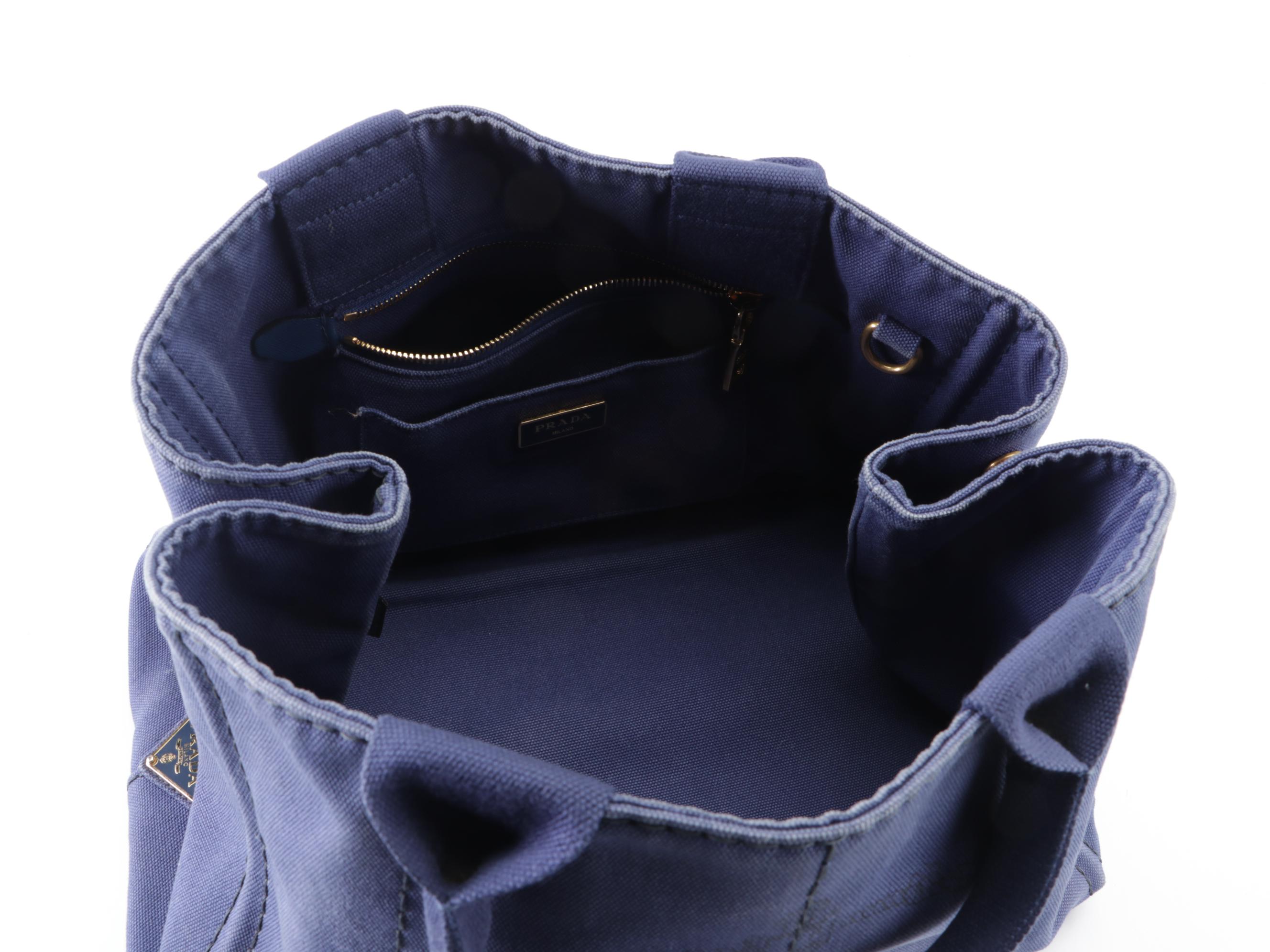 Prada Canapa Logo Large Tote Bag in Blue Canvas