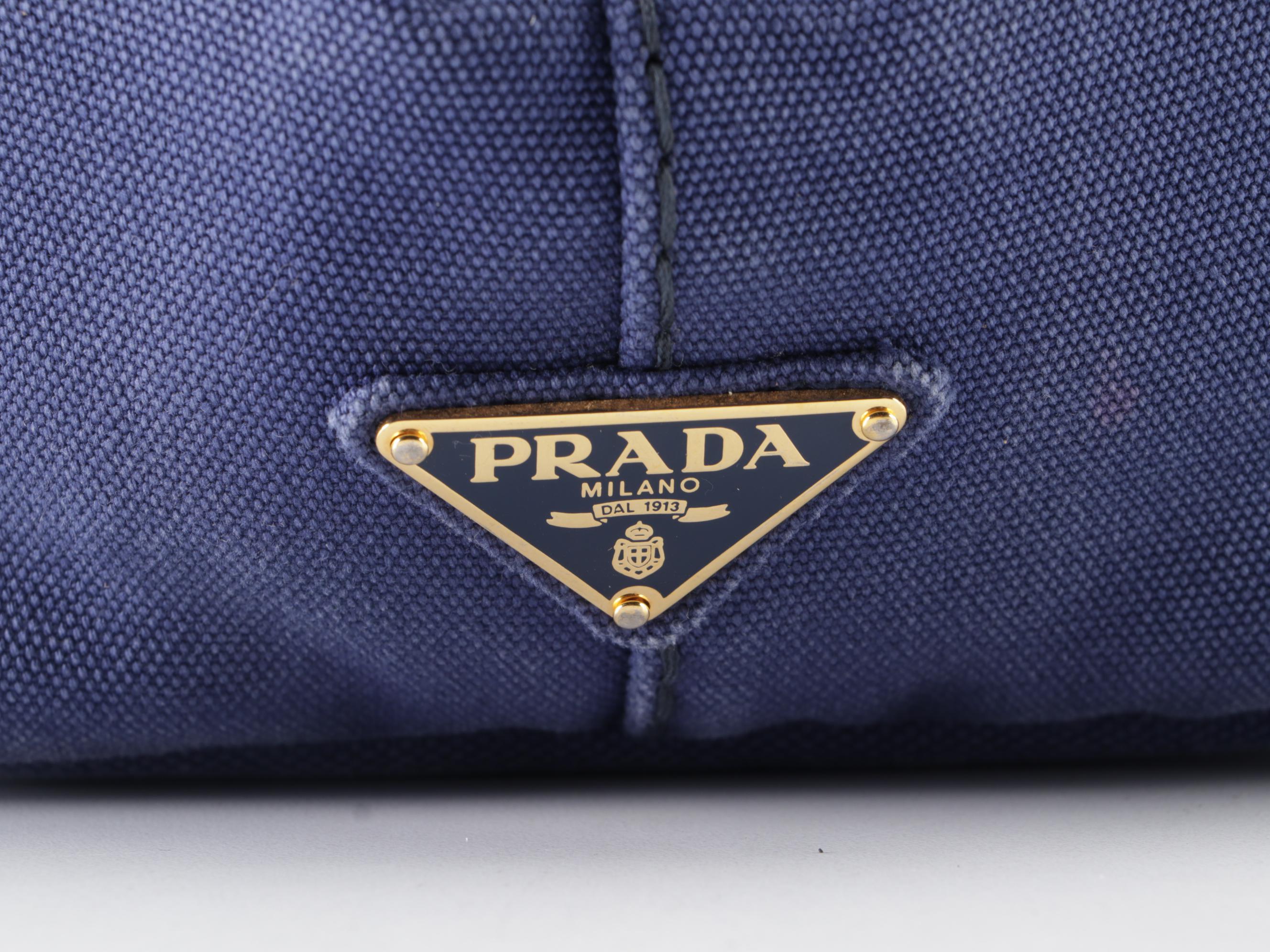 Prada Canapa Logo Large Tote Bag in Blue Canvas