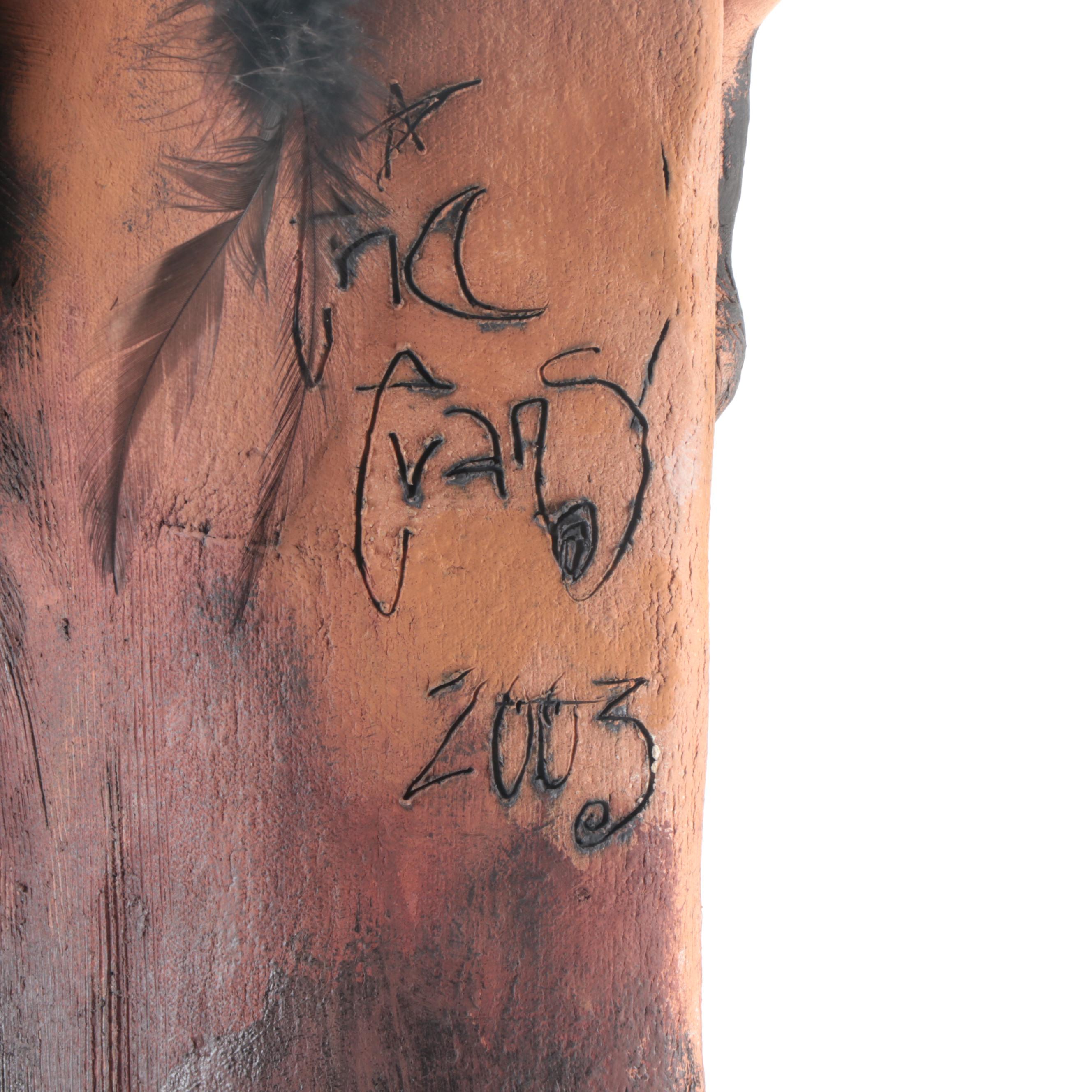 Signed Rex Benson Ceramic Native American Riding Buffalo Sculpture