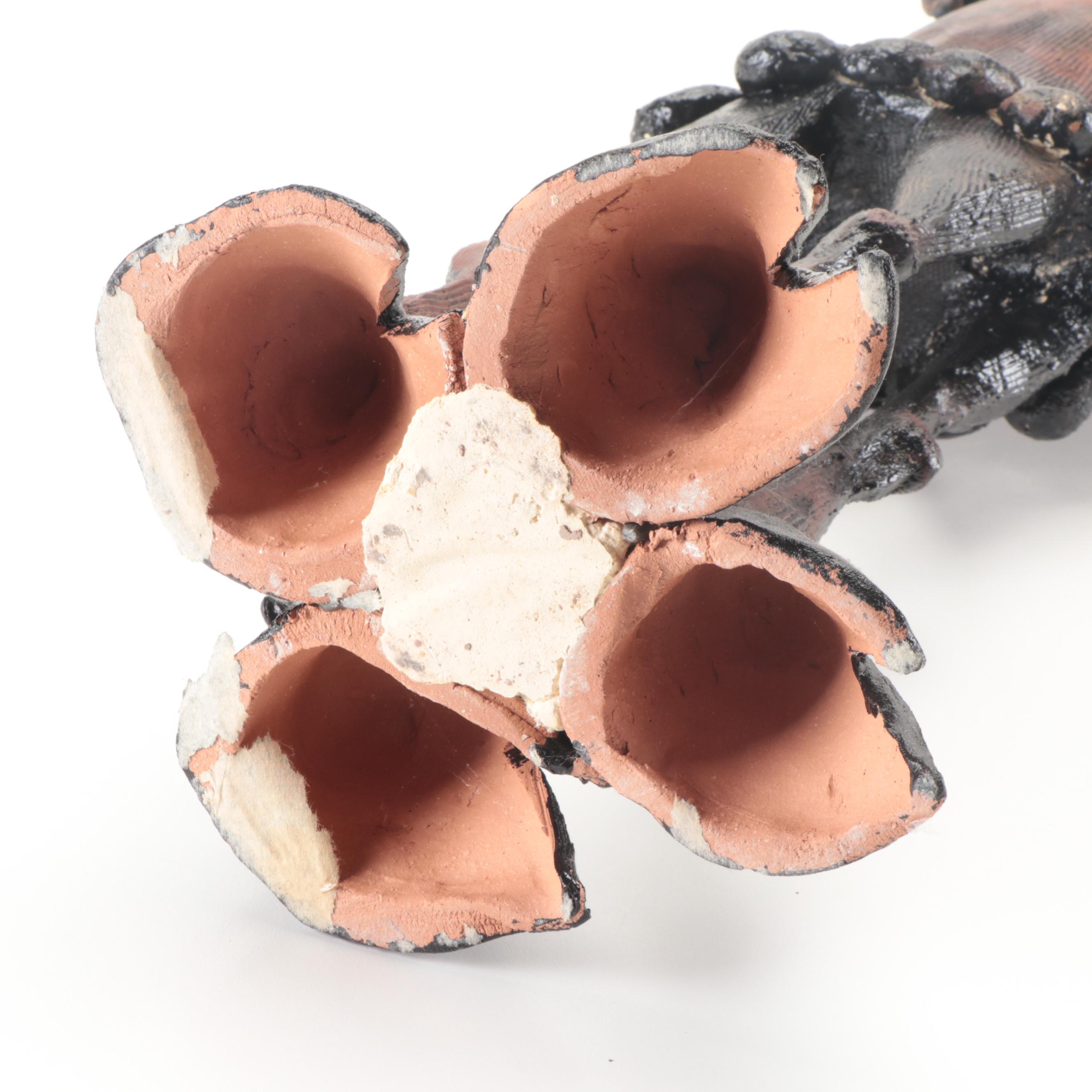 Signed Rex Benson Ceramic Native American Riding Buffalo Sculpture