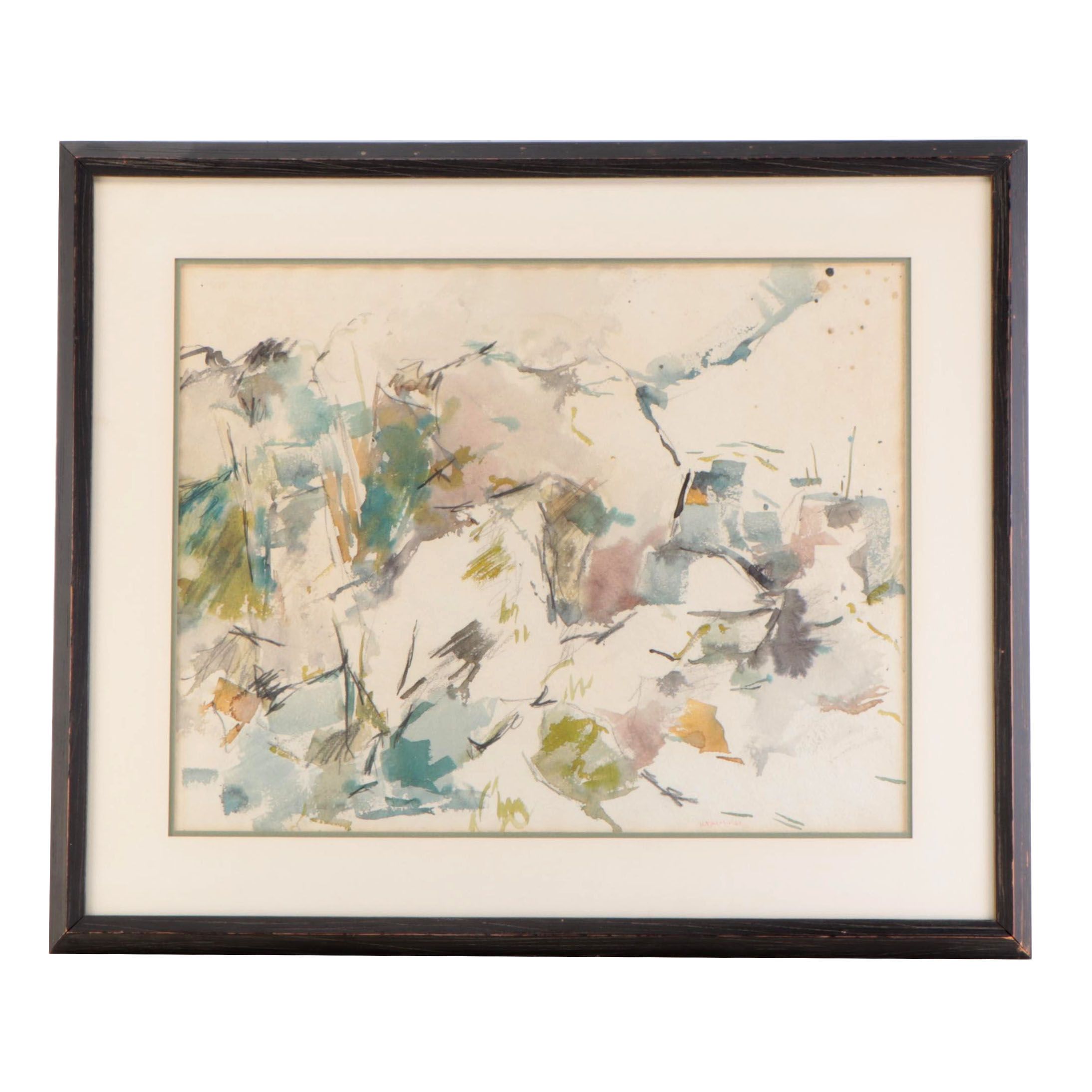 Warren Davis Abstract Expressionism Mixed Media Painting, 1961