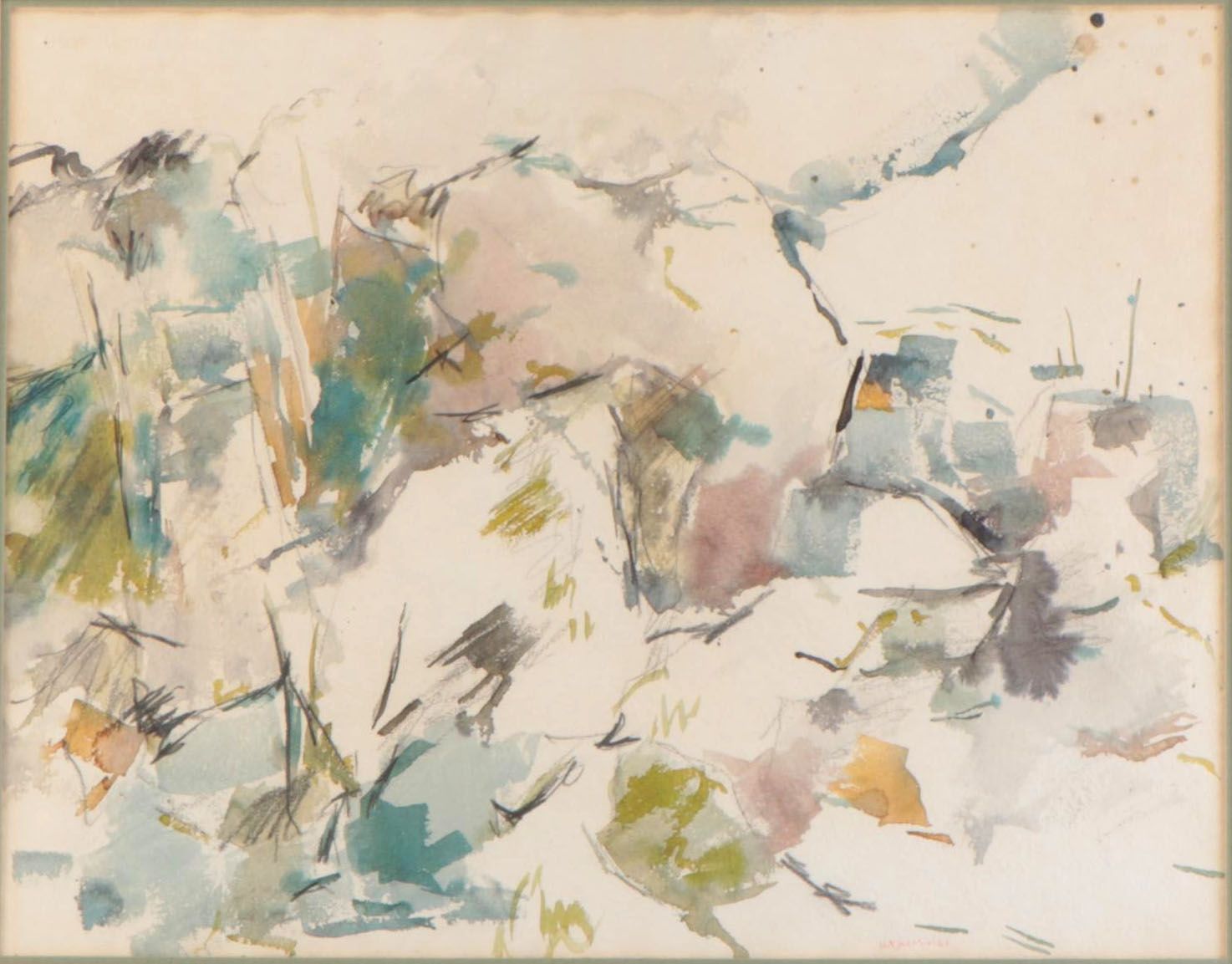 Warren Davis Abstract Expressionism Mixed Media Painting, 1961
