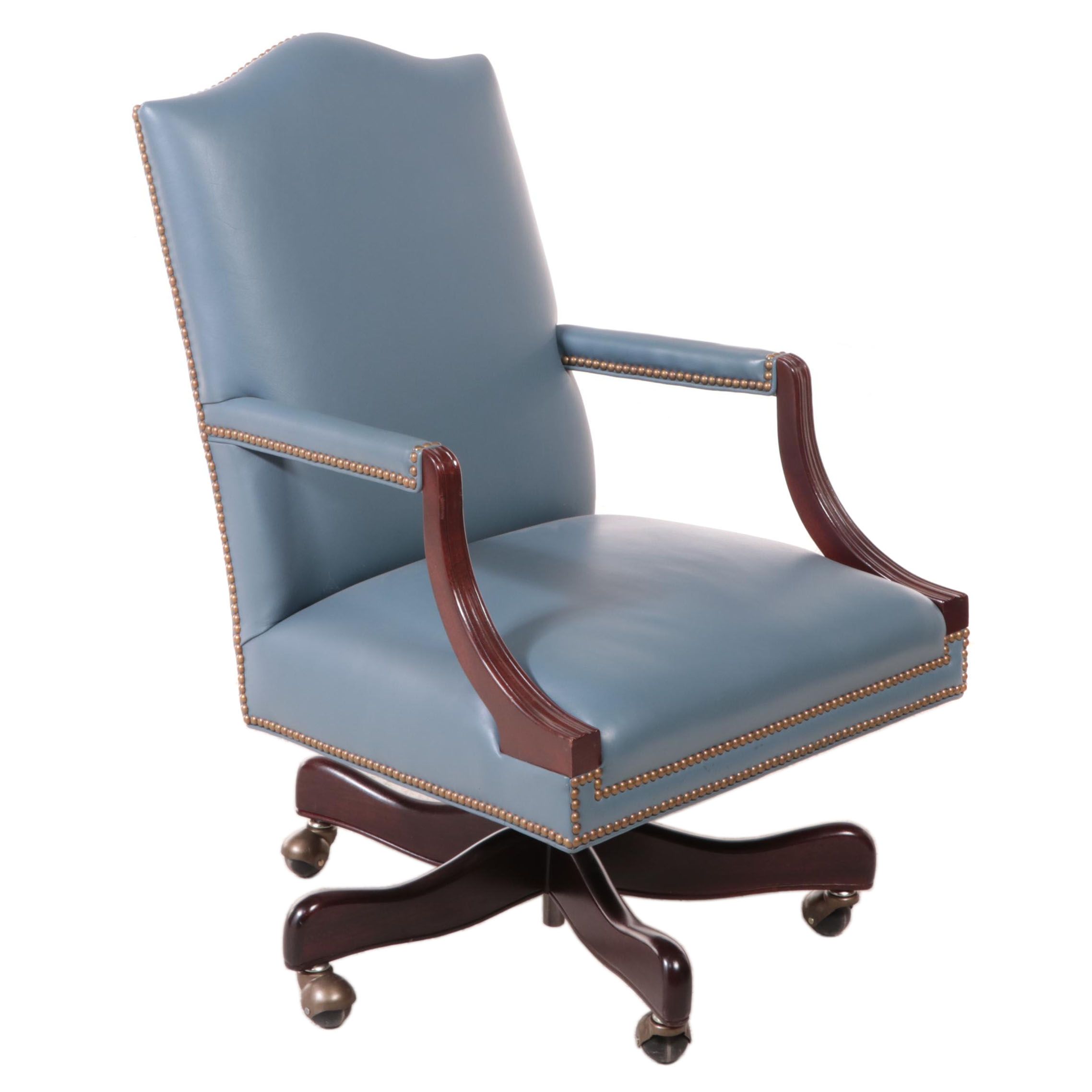 Hancock & Moore Federal Style Mahogany and Blue Leather Swivel-Tilt Desk Chair