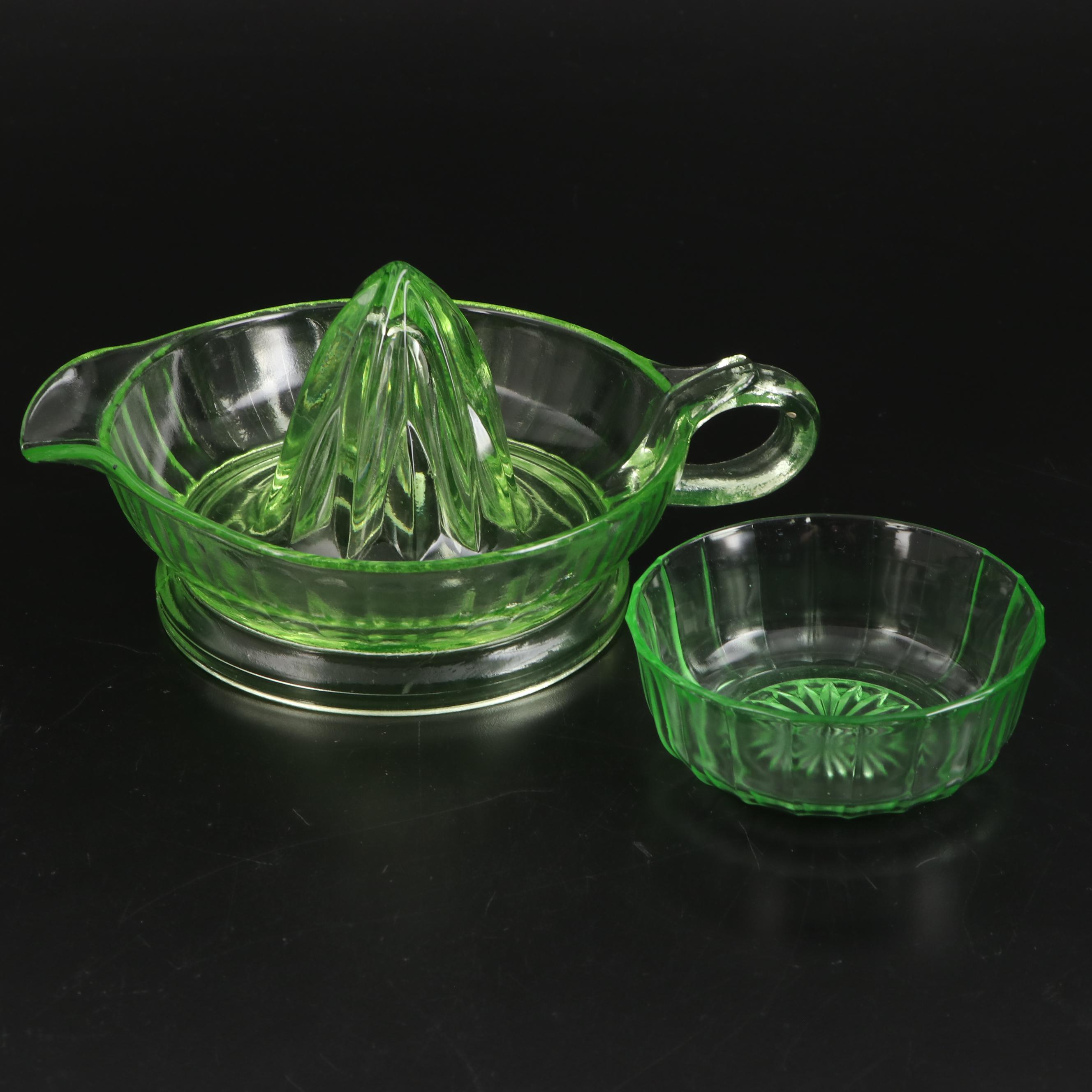 Anchor Hocking "Mayfair" Platter with Green Depression and Glass Tableware