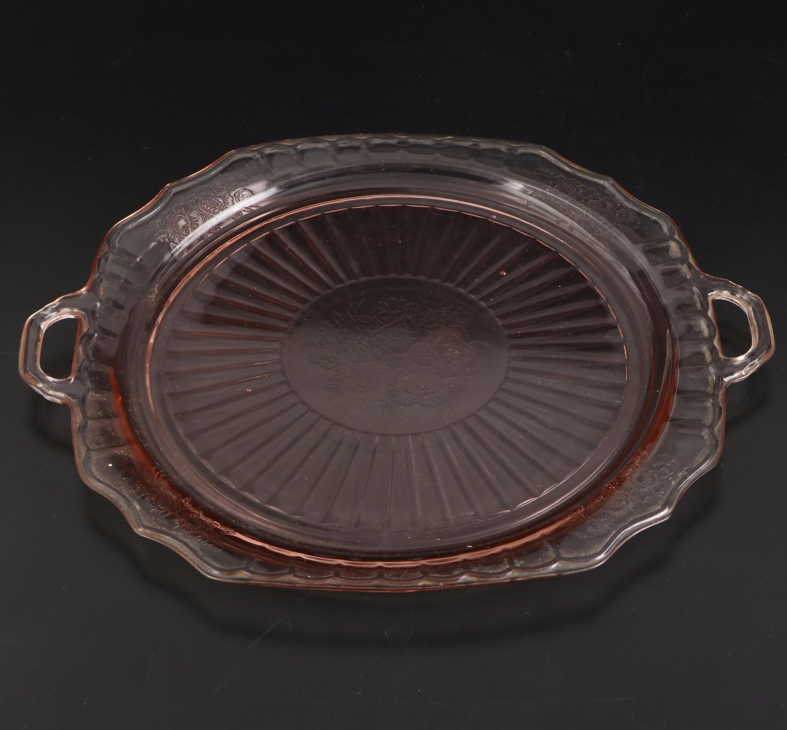 Anchor Hocking "Mayfair" Platter with Green Depression and Glass Tableware