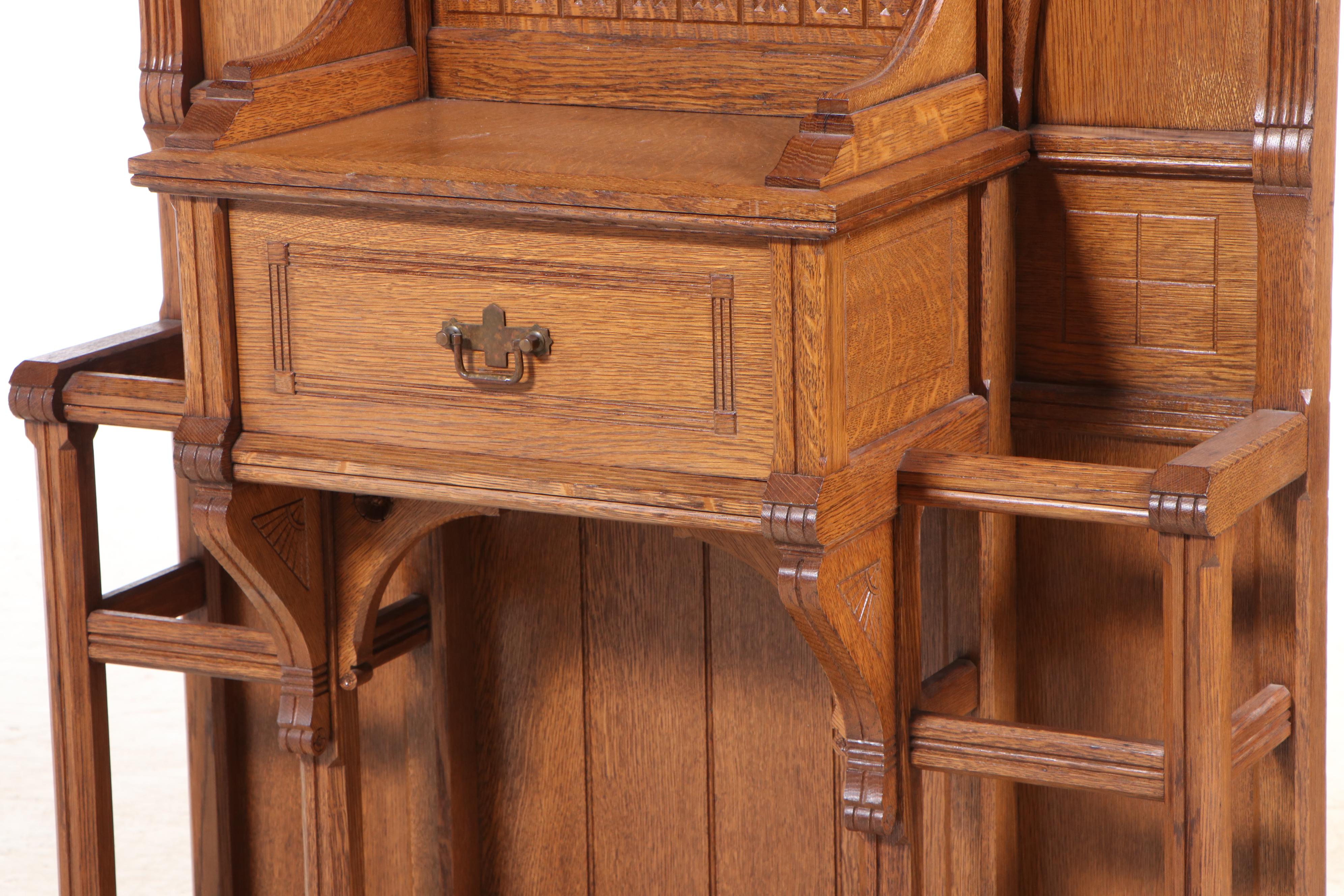Late Victorian Carved Oak Hall Stand, circa 1900