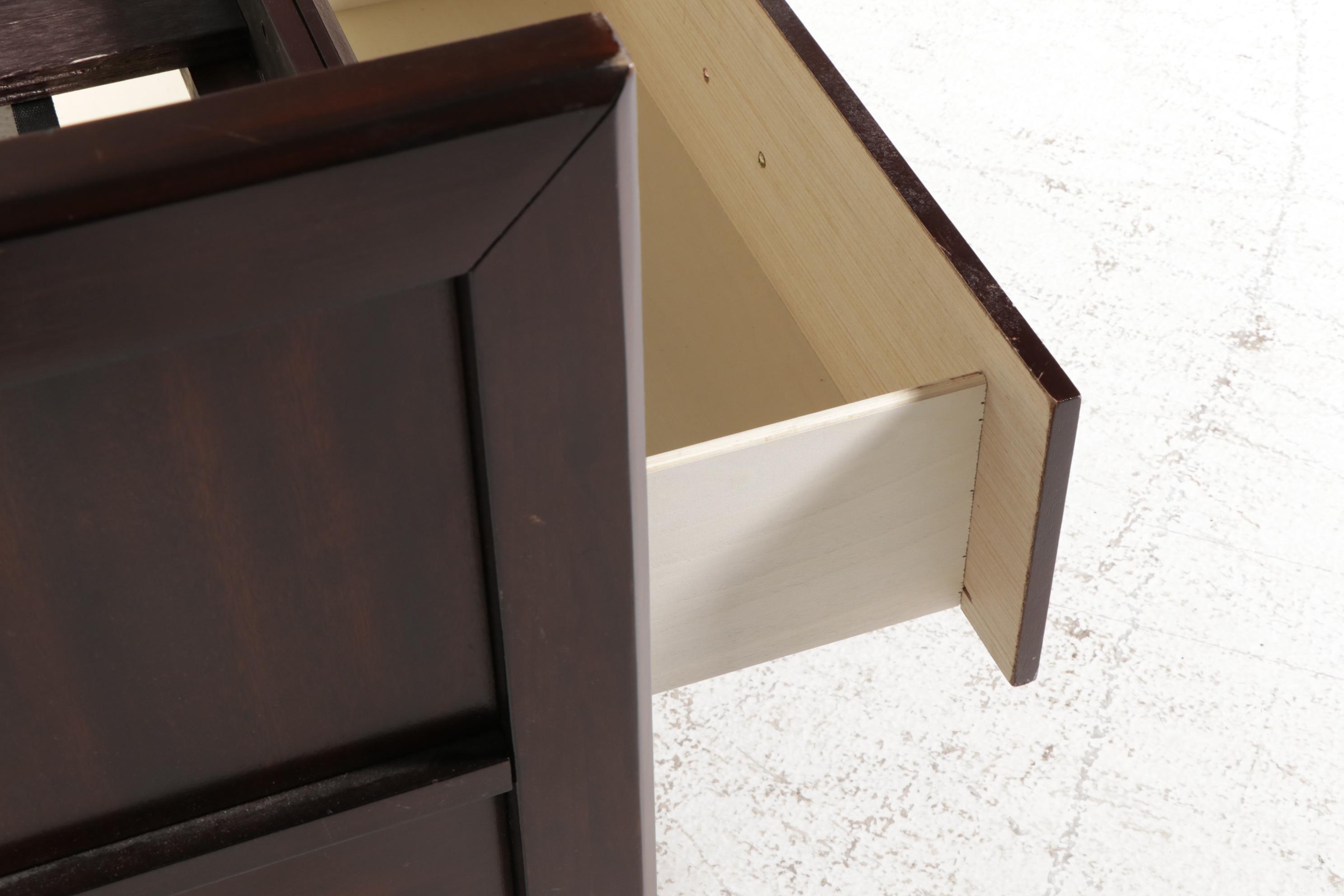 Najarian "Toronto" Pecan-Stained Queen Size Bed Frame with Two-Drawer Nightstand