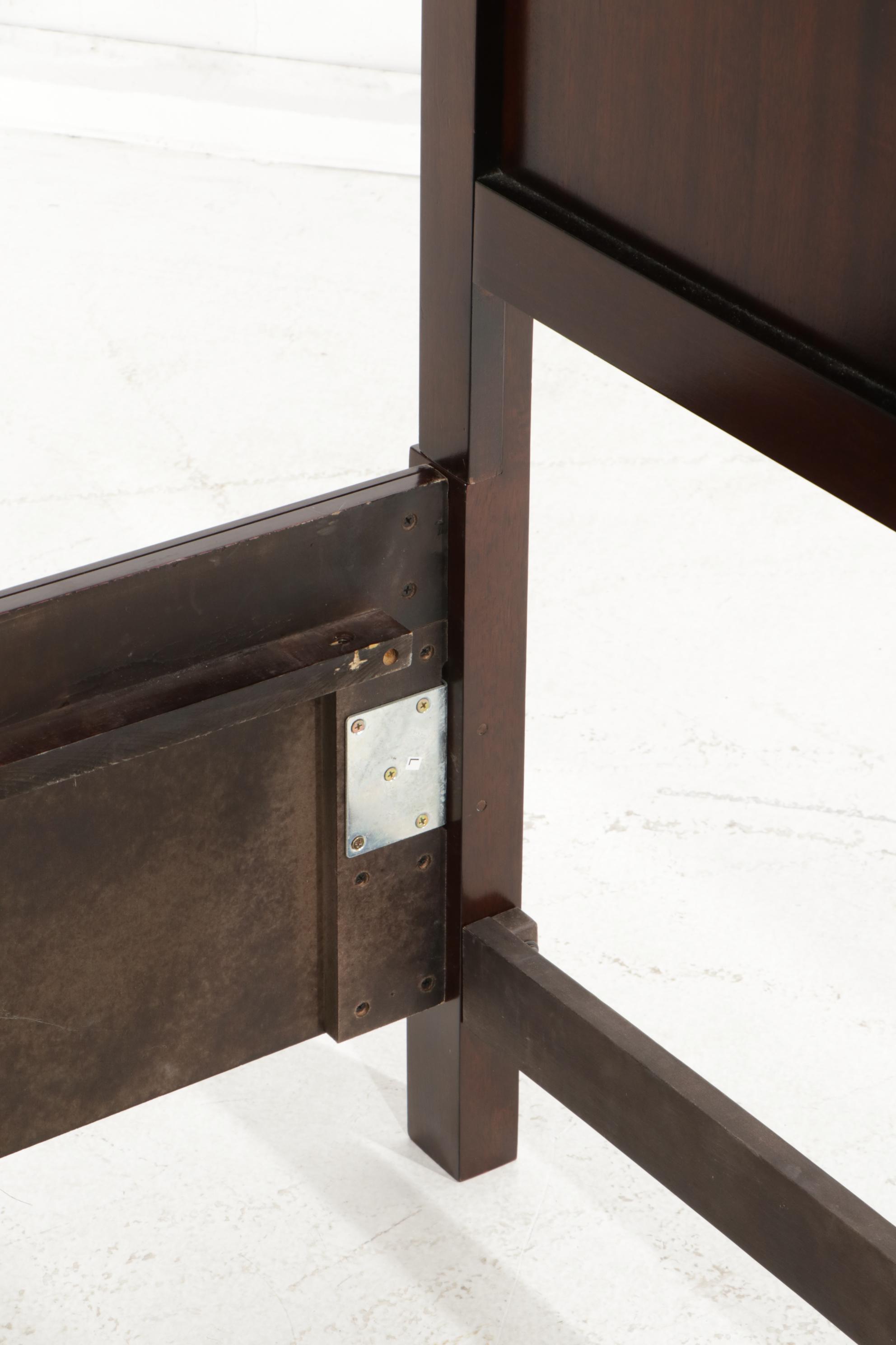 Najarian "Toronto" Pecan-Stained Queen Size Bed Frame with Two-Drawer Nightstand