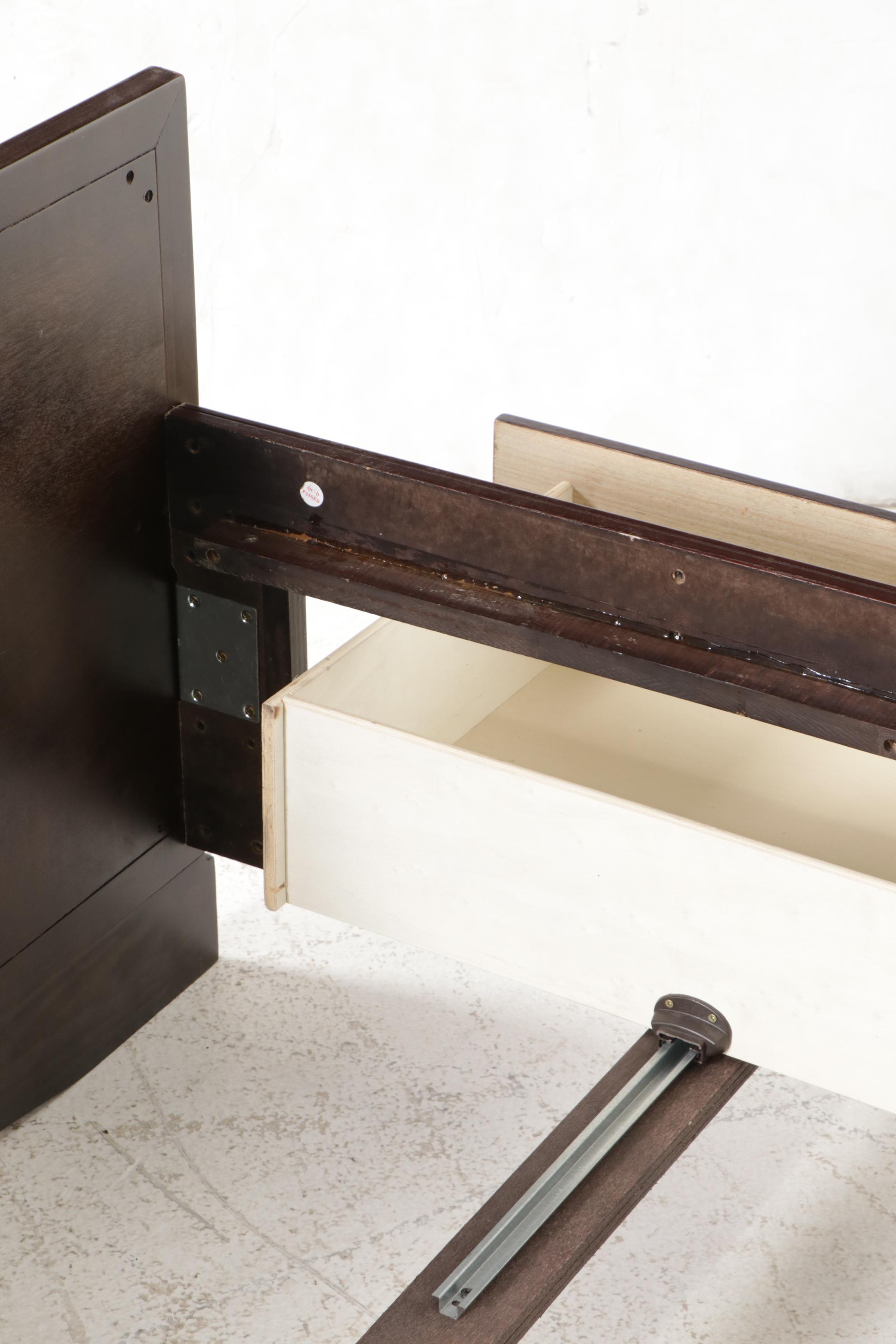 Najarian "Toronto" Pecan-Stained Queen Size Bed Frame with Two-Drawer Nightstand