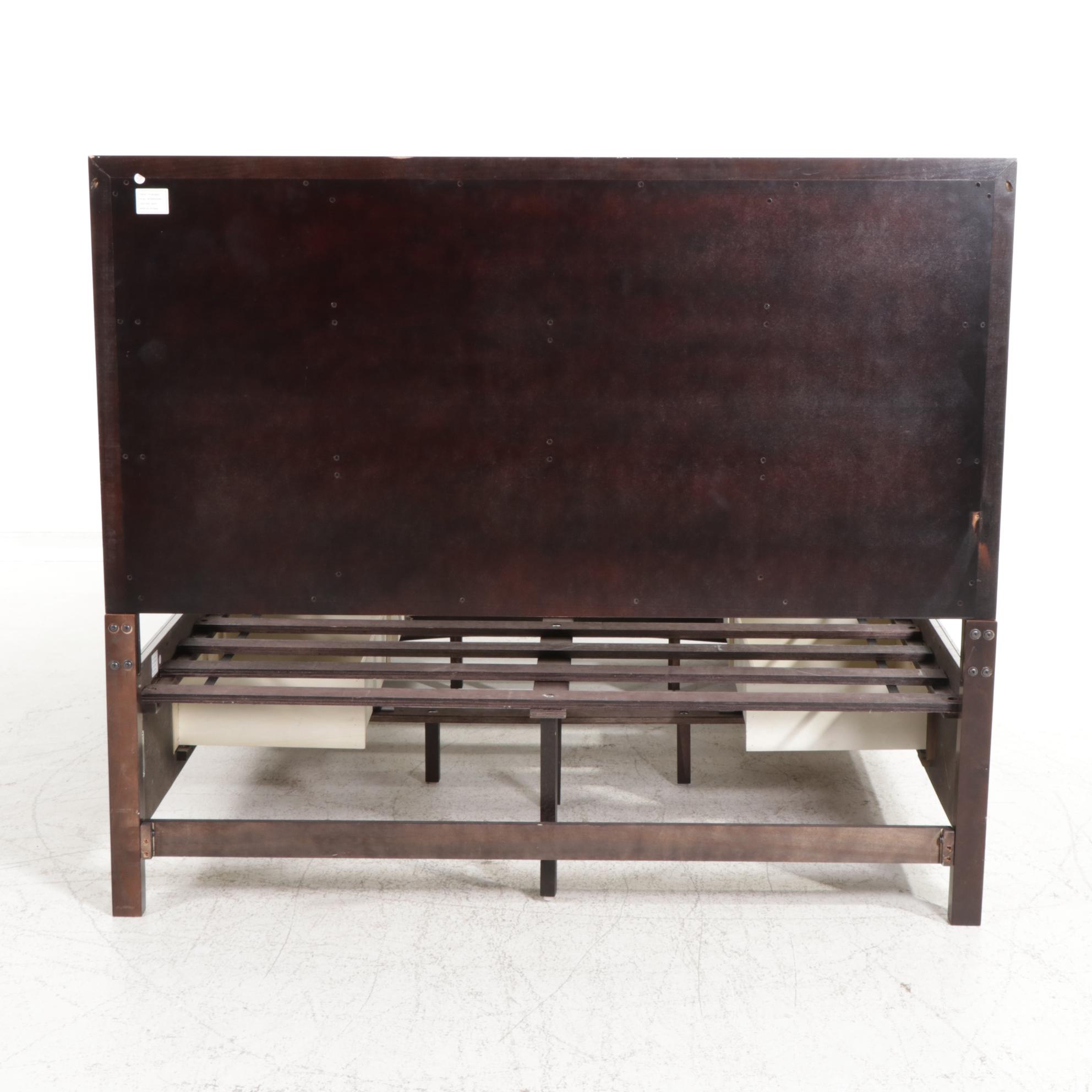 Najarian "Toronto" Pecan-Stained Queen Size Bed Frame with Two-Drawer Nightstand