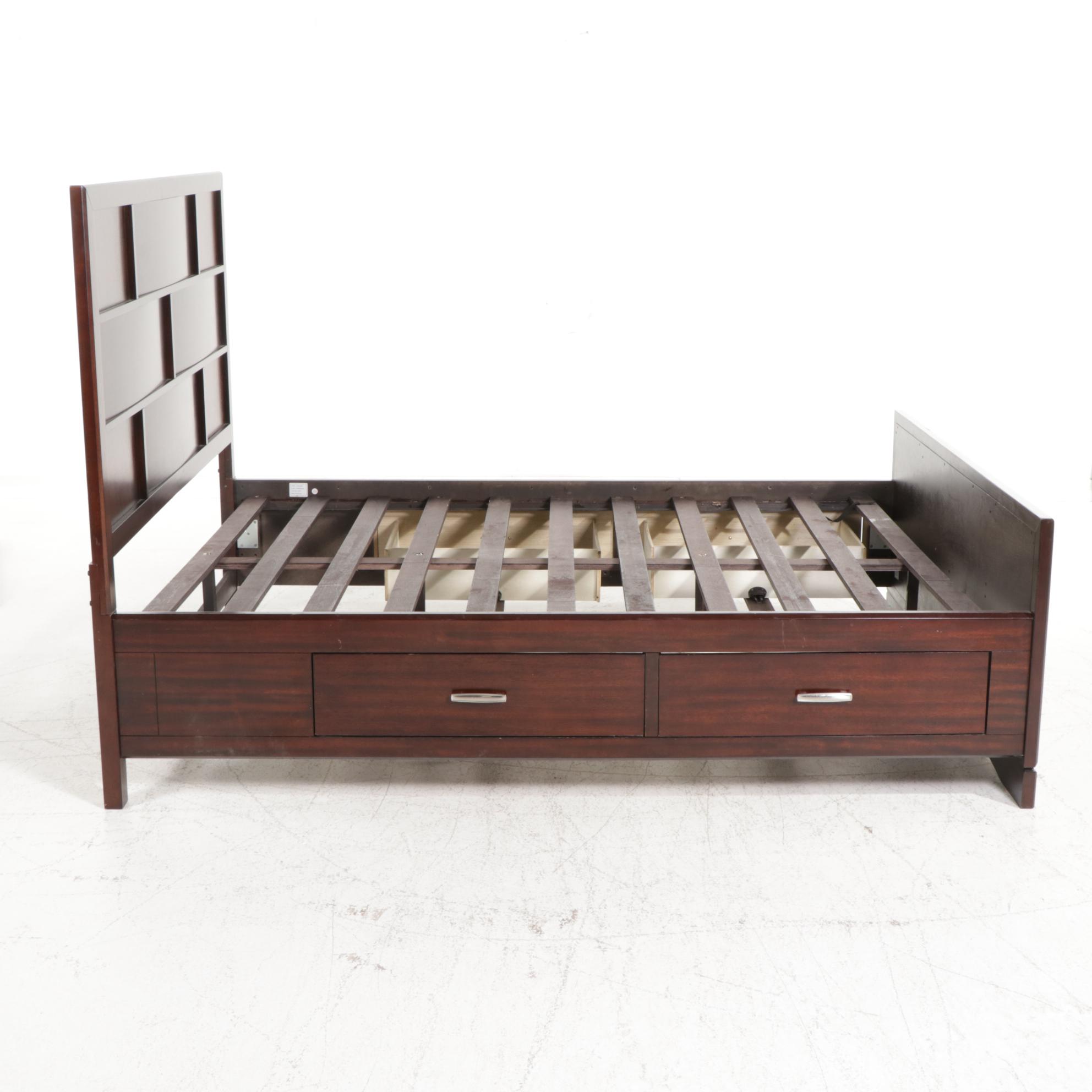 Najarian "Toronto" Pecan-Stained Queen Size Bed Frame with Two-Drawer Nightstand