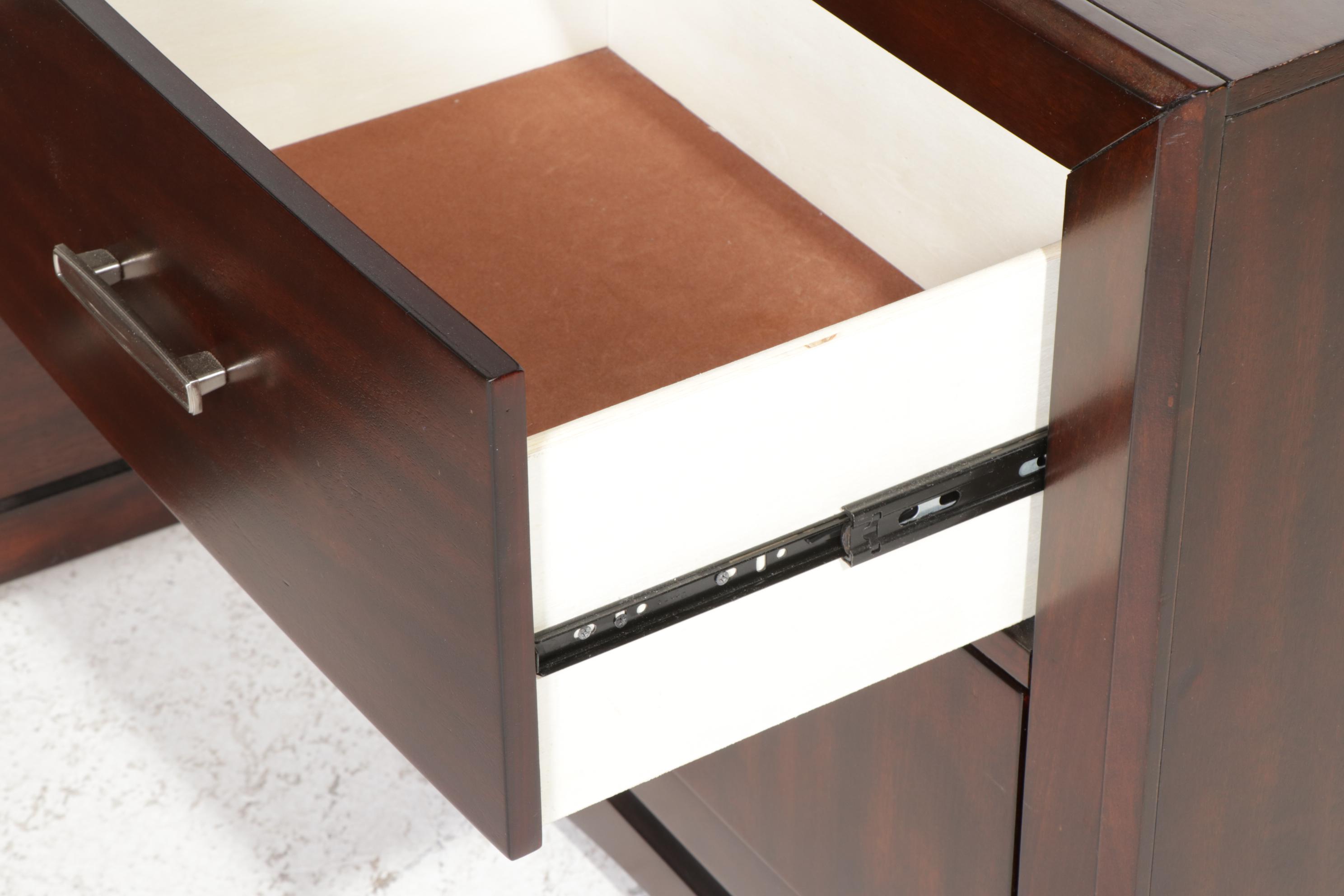 Najarian "Toronto" Pecan-Stained Queen Size Bed Frame with Two-Drawer Nightstand