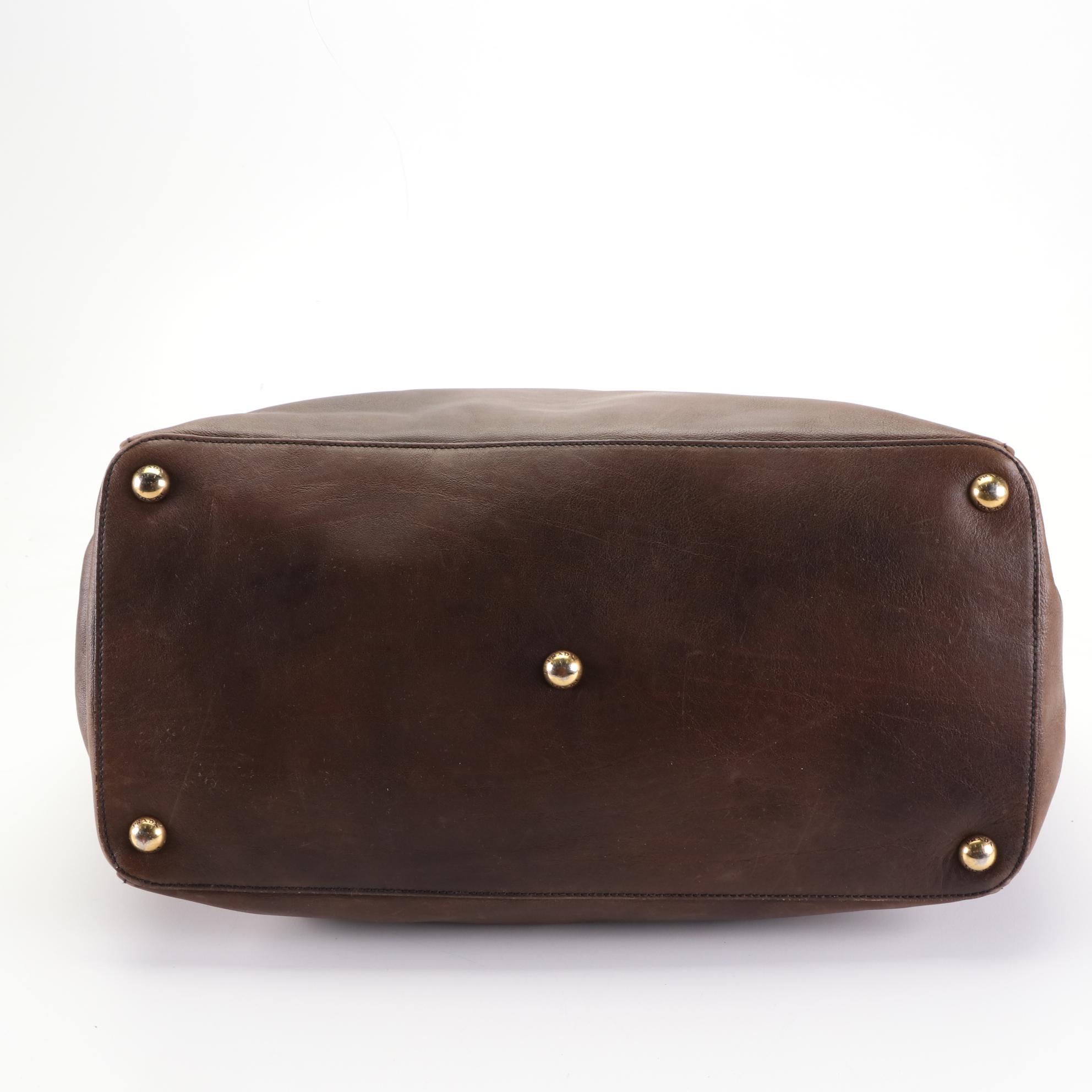 Prada Large Two-Way Shoulder Bag in Brown Leather
