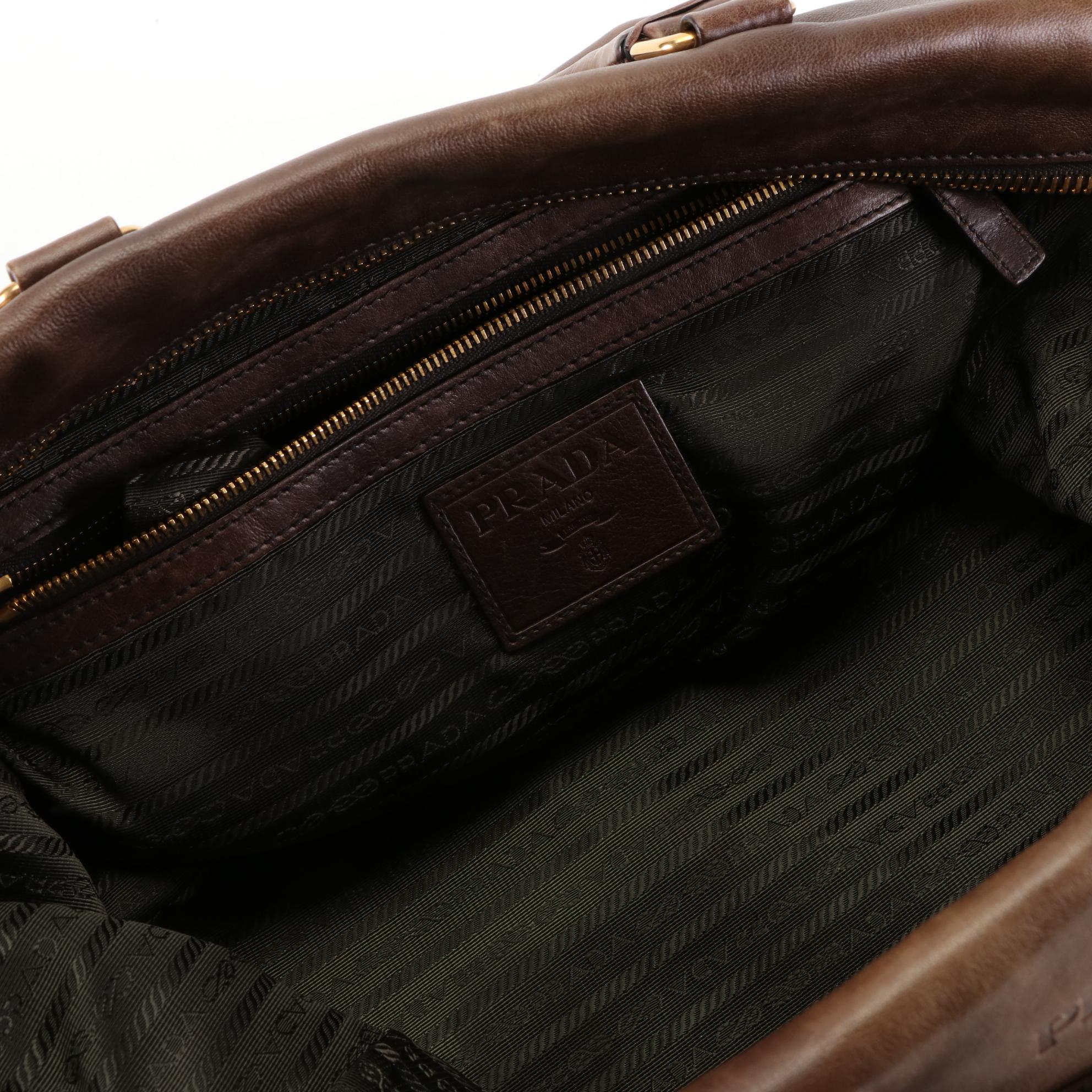 Prada Large Two-Way Shoulder Bag in Brown Leather