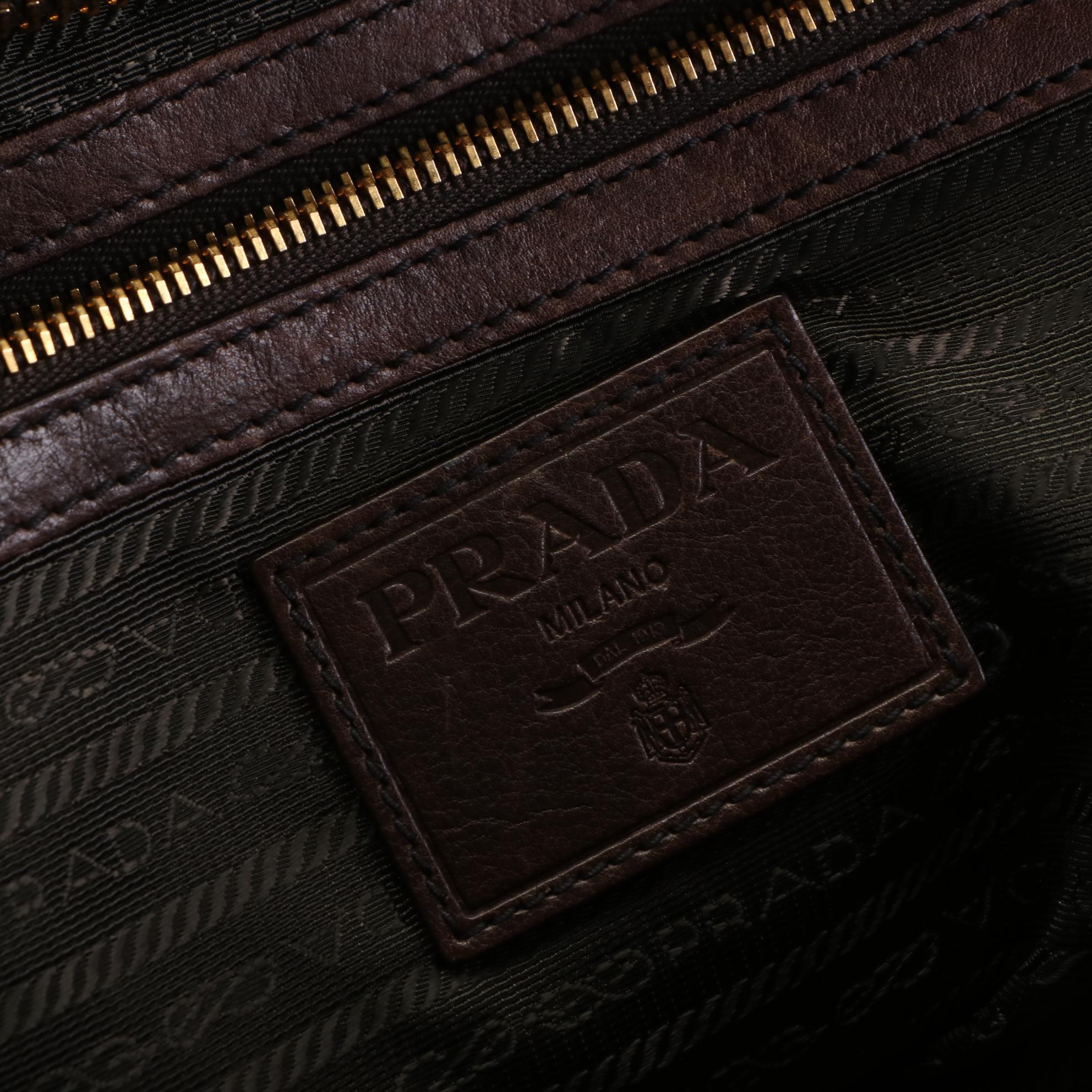Prada Large Two-Way Shoulder Bag in Brown Leather
