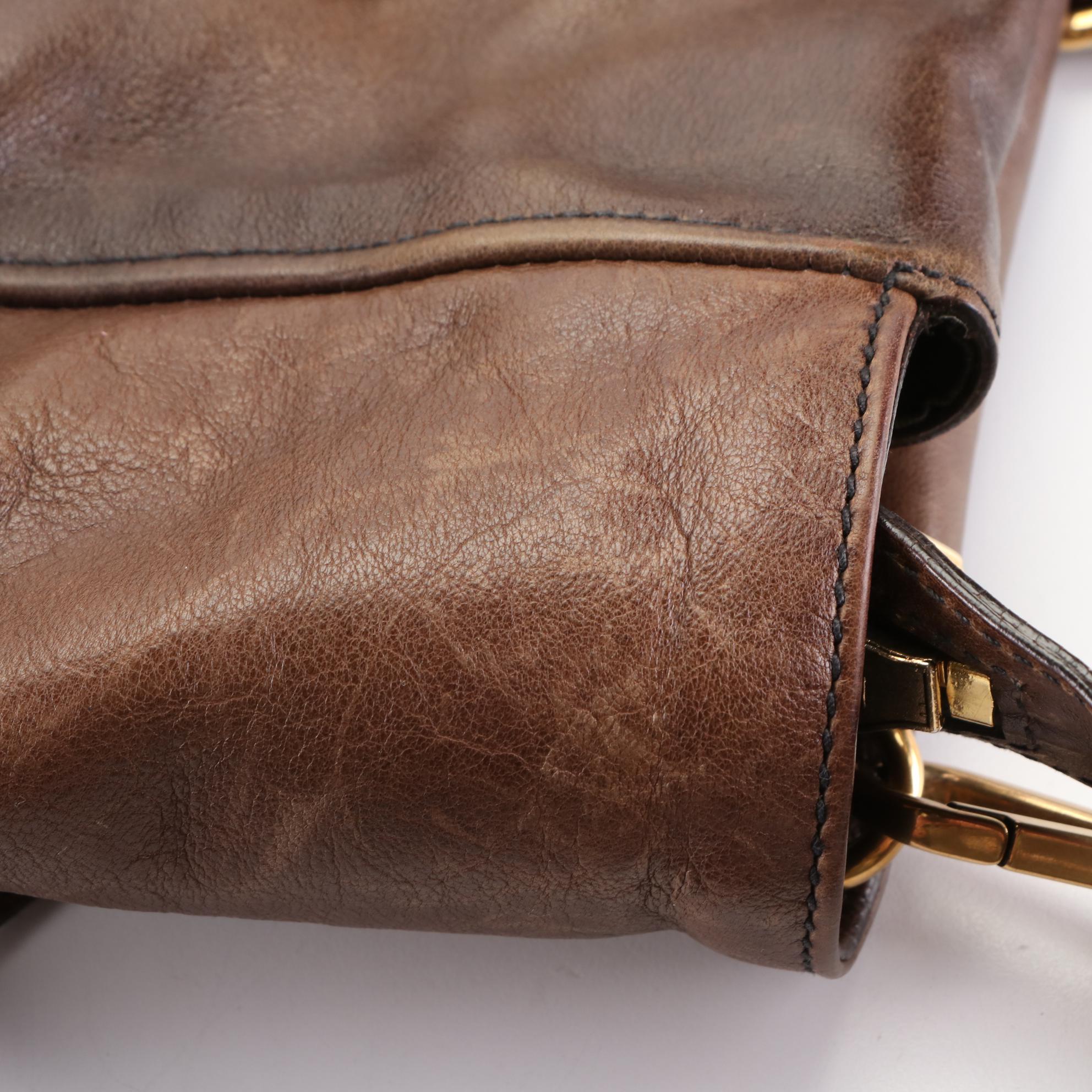 Prada Large Two-Way Shoulder Bag in Brown Leather